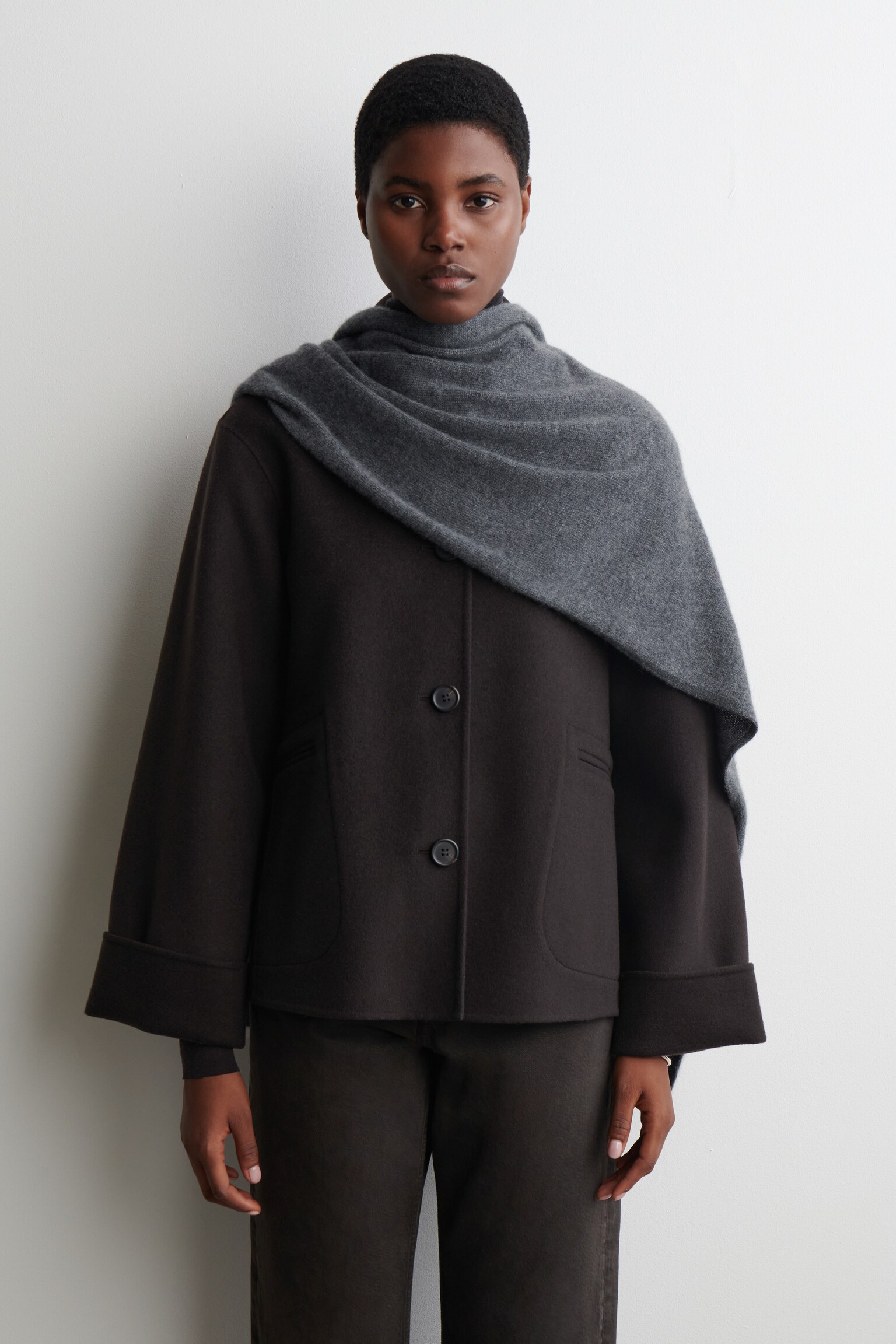 CASHMERE SCARF - DARK GREY/OLIVE GREEN/BLACK