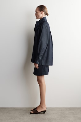 BOW-DETAIL DENIM SHIRT — INDIGO 3