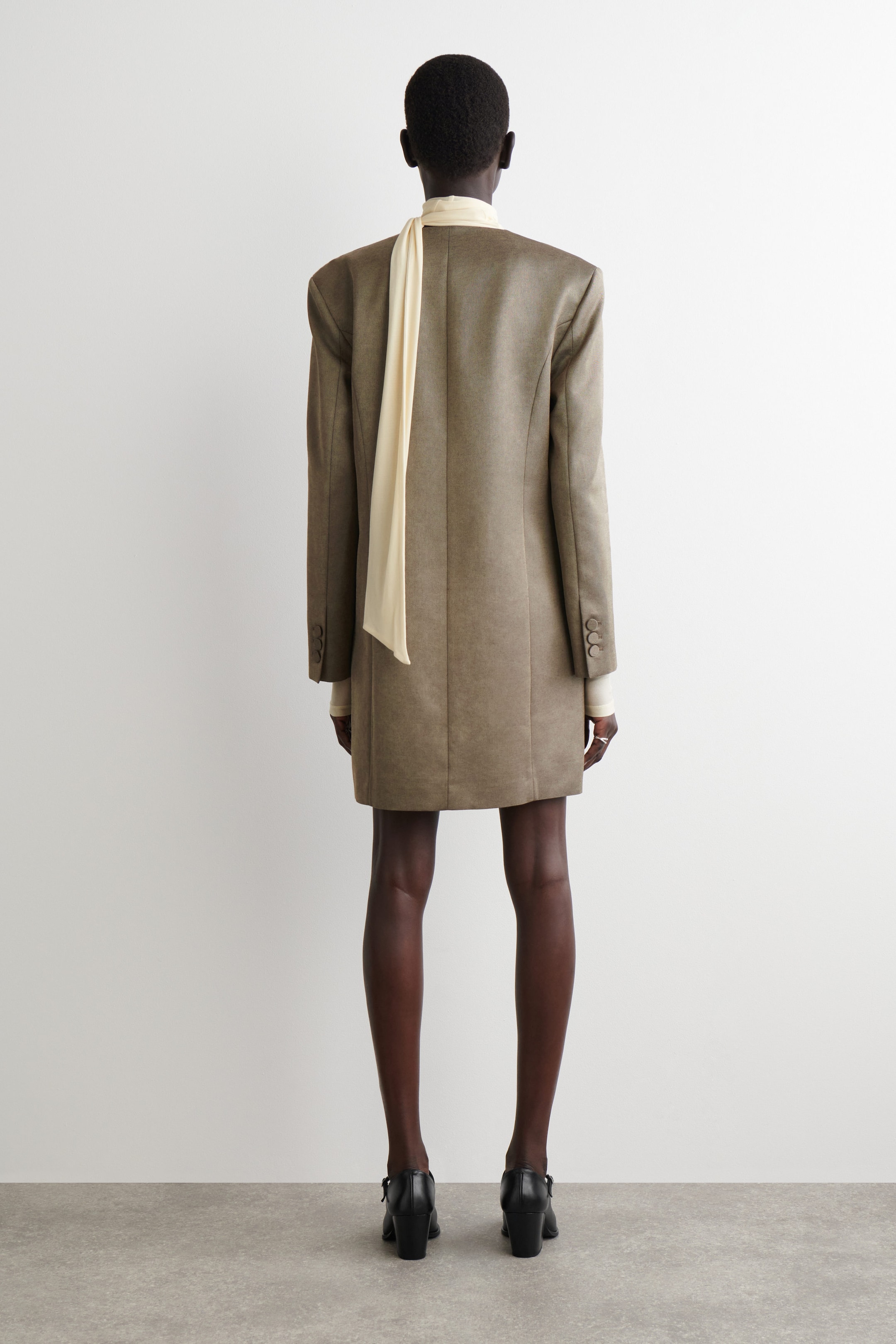 METALLIC WOOL-BLEND TUXEDO DRESS