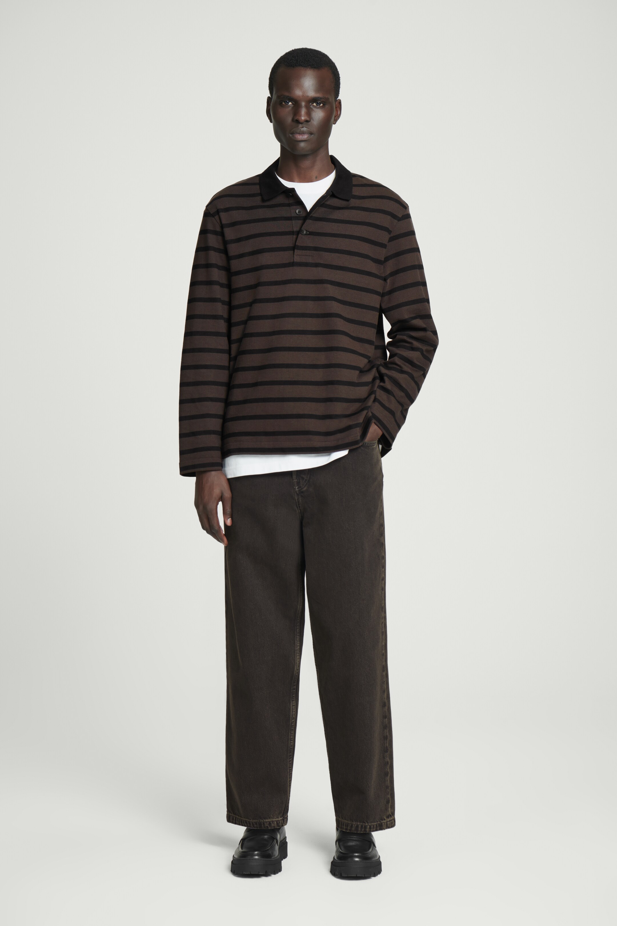 View larger image: STRIPED LONG-SLEEVED POLO SHIRT - BROWN / BLACK - Men | H&M GB 2