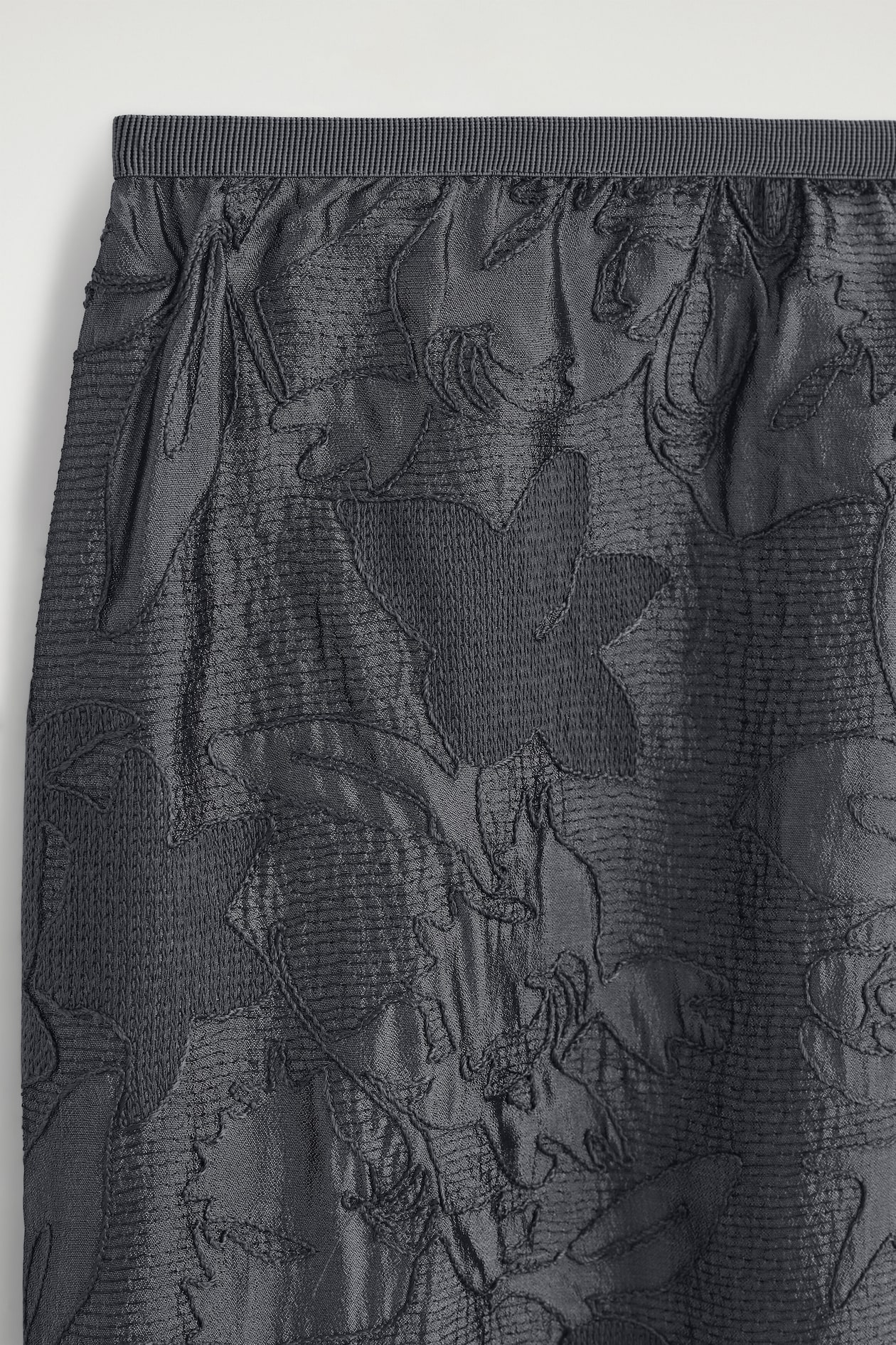 EMBROIDERED SHEER COLUMN SKIRT — HEATHER