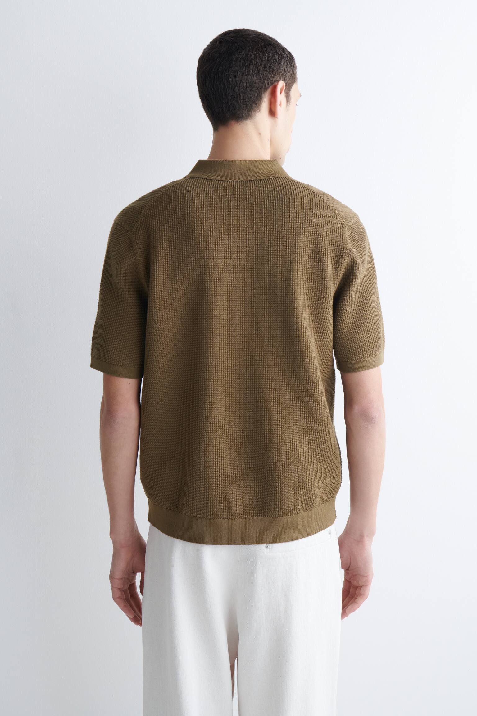 POLO DE ALGODÓN DE PUNTO GOFRE - BEIGE OSCURO/NEGRO - 5