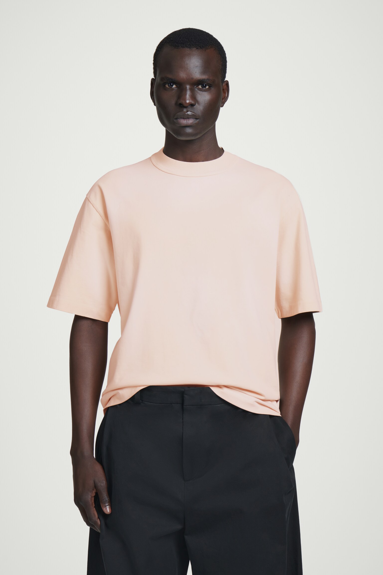 OVERSIZED WASHED-JERSEY MOCK-NECK T-SHIRT - APRICOT/BLACK/GREEN - 1
