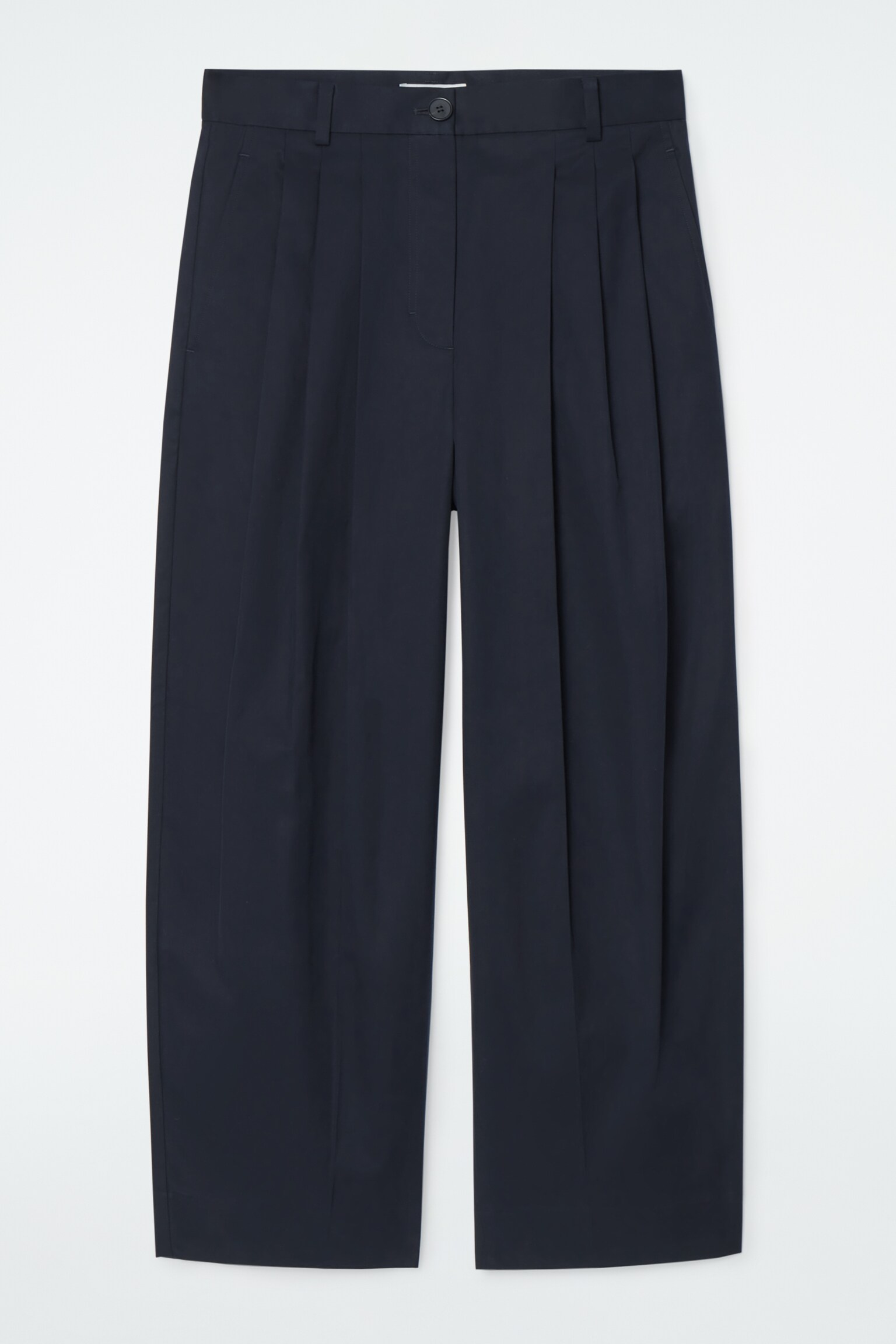 PANTALON BARREL À PLIS EN COTON - BLEU MARINE/BEIGE