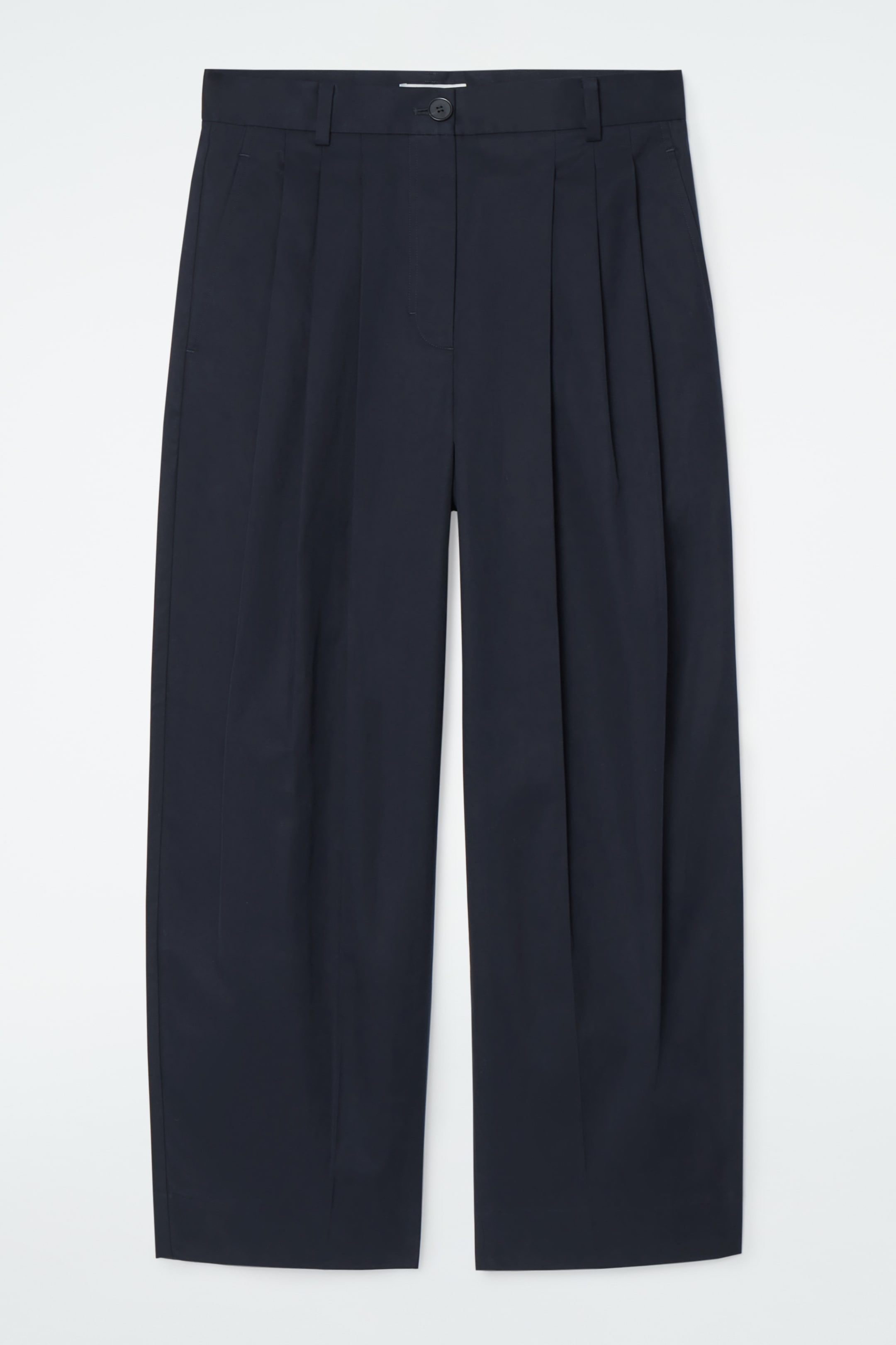 View larger image: PLEATED BARREL-LEG COTTON TROUSERS - NAVY - Ladies | H&M GB 1