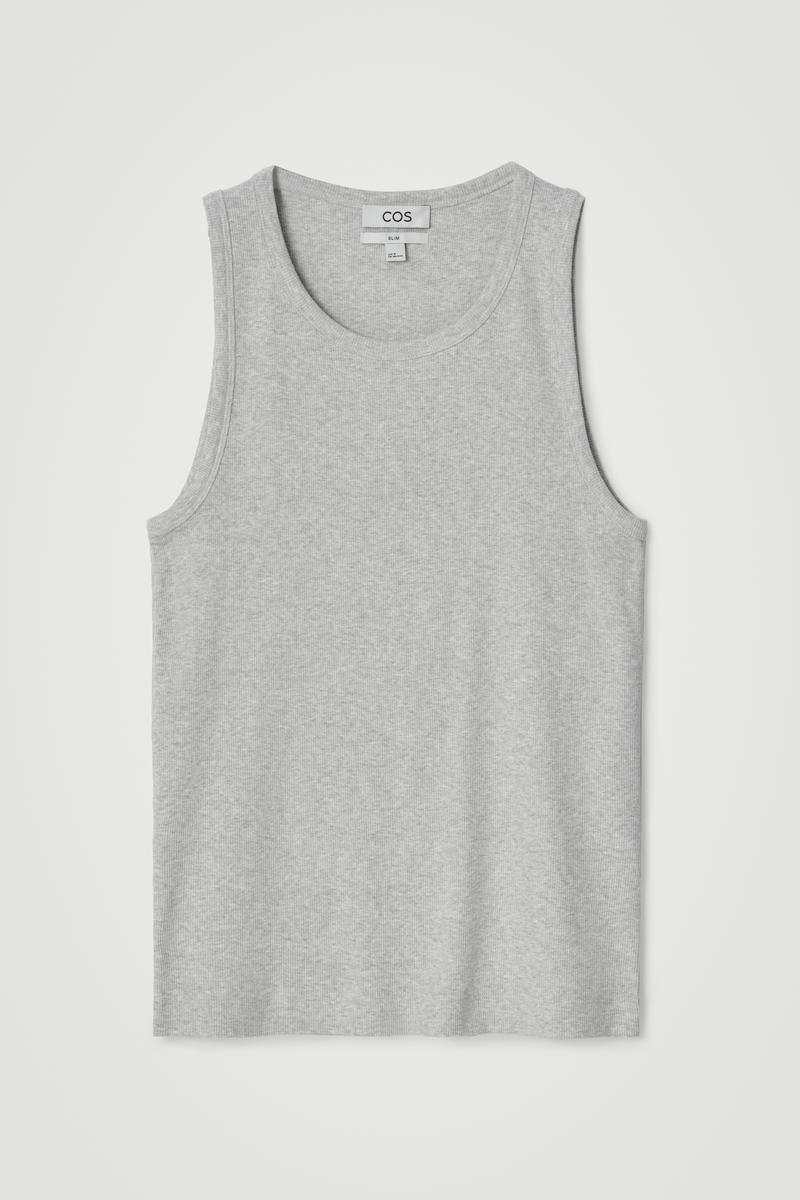 COS Slim Ribbed Cotton Tank Top Grey Men's Large