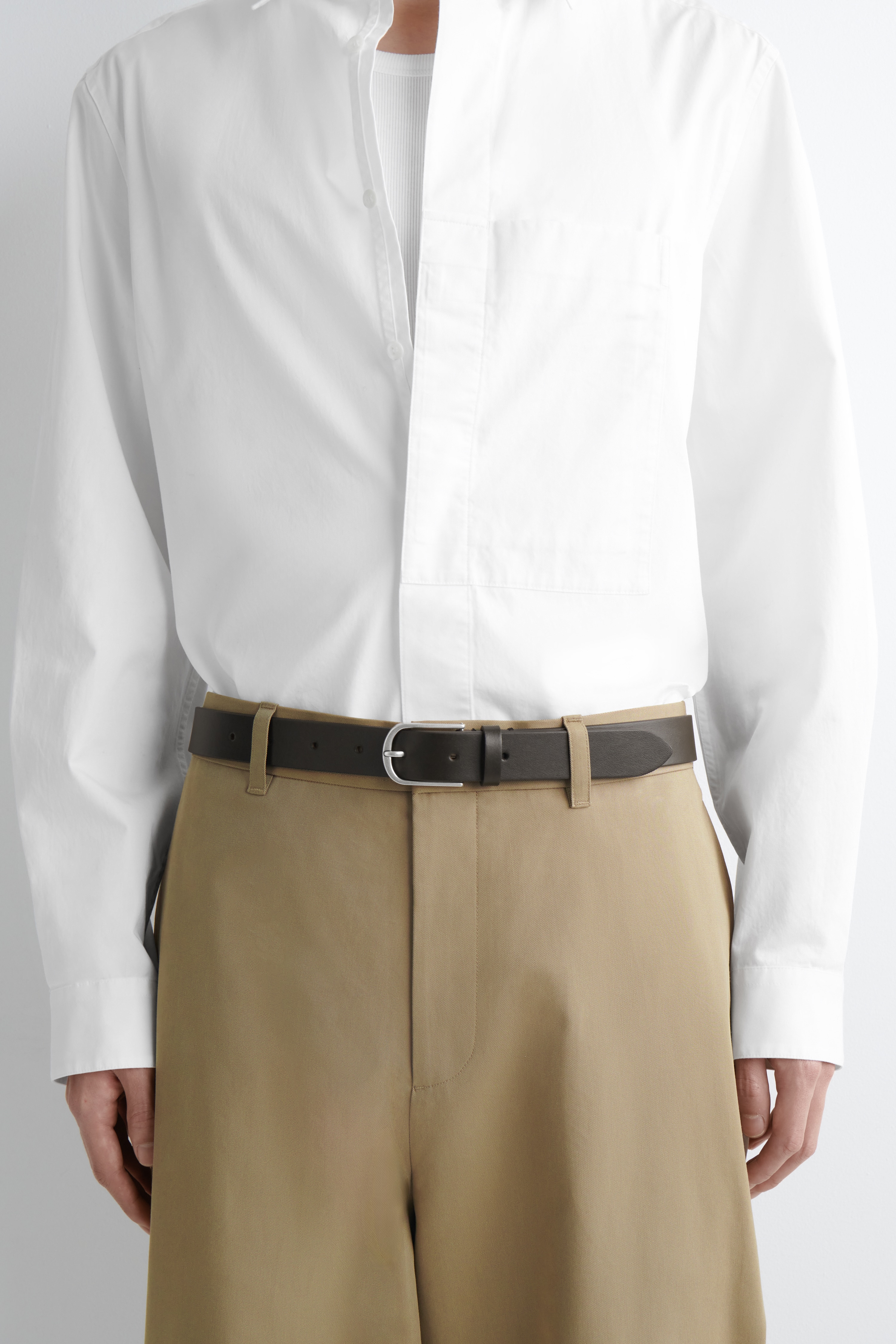 Кожен колан със заоблена тока - ТЪМНО КАФЯВО/BLACK