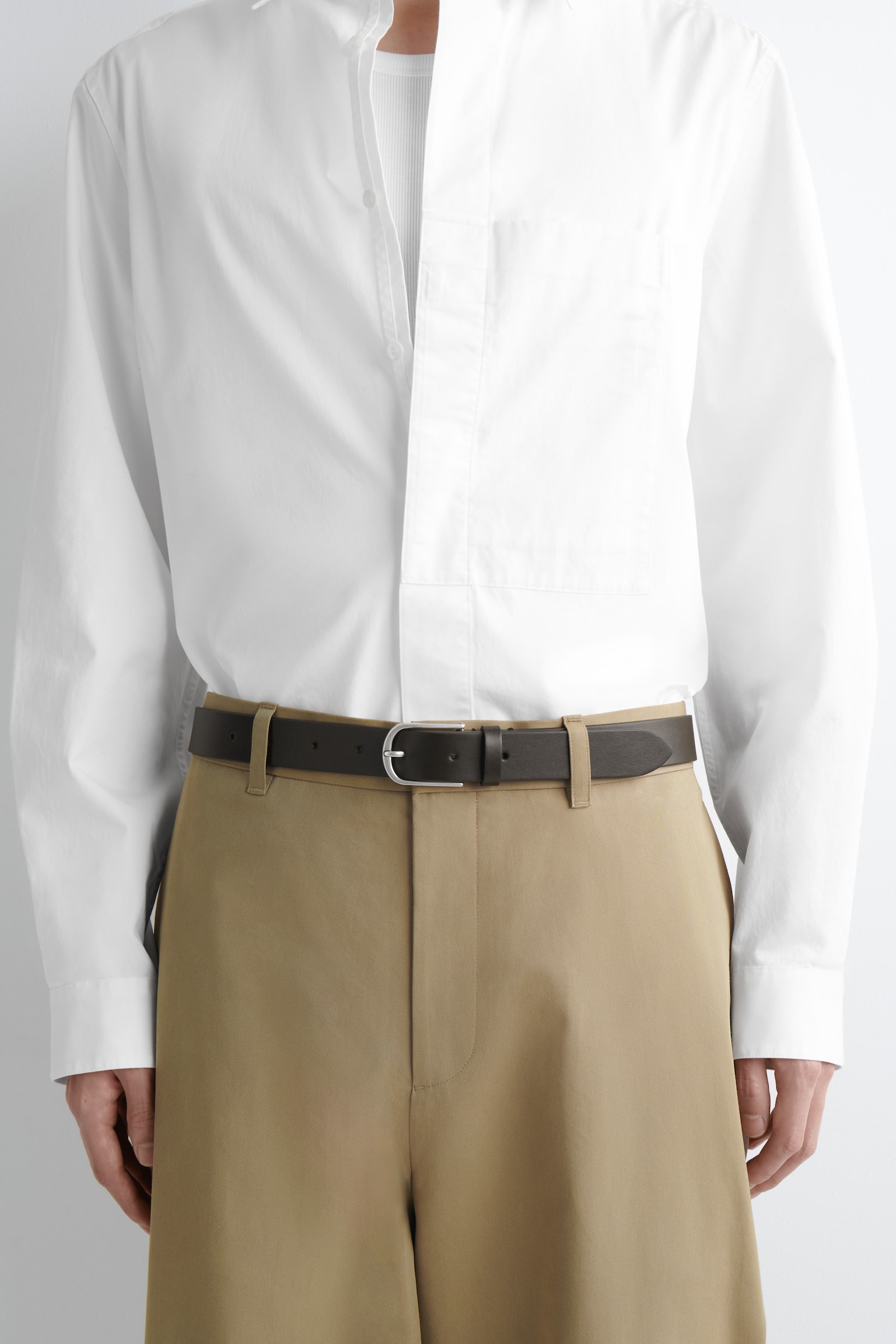 Кожен колан със заоблена тока - ТЪМНО КАФЯВО/BLACK - 1