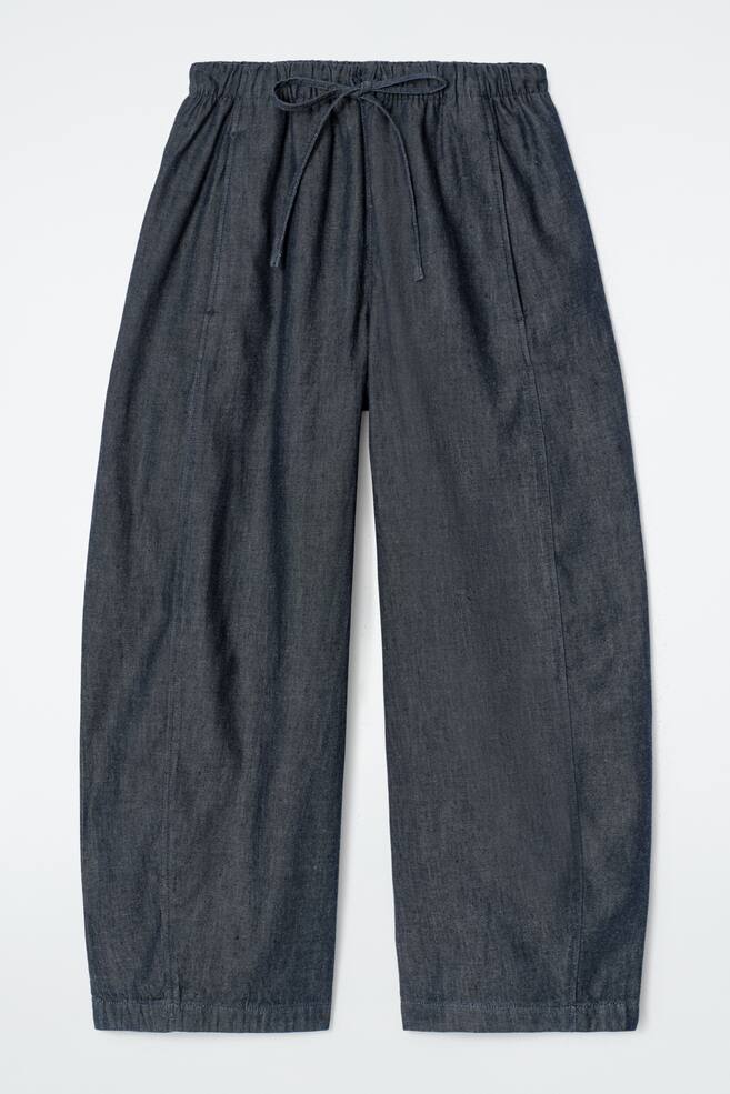 BARREL-LEG DENIM DRAWSTRING TROUSERS - DARK BLUE - 1