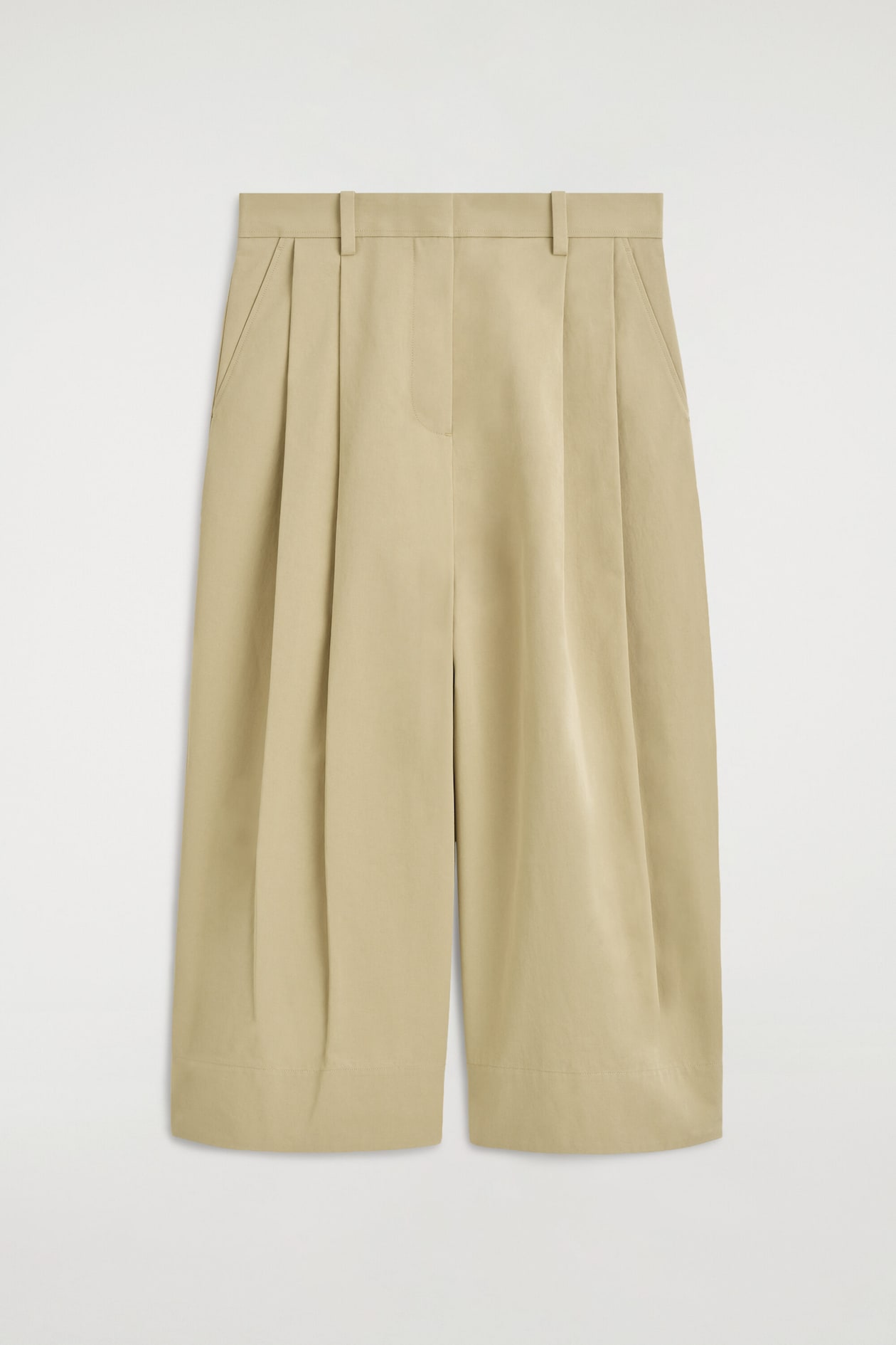 COTTON CROPPED BARREL-LEG PANTS — BEIGE