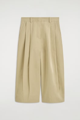 COTTON CROPPED BARREL-LEG PANTS — BEIGE 7