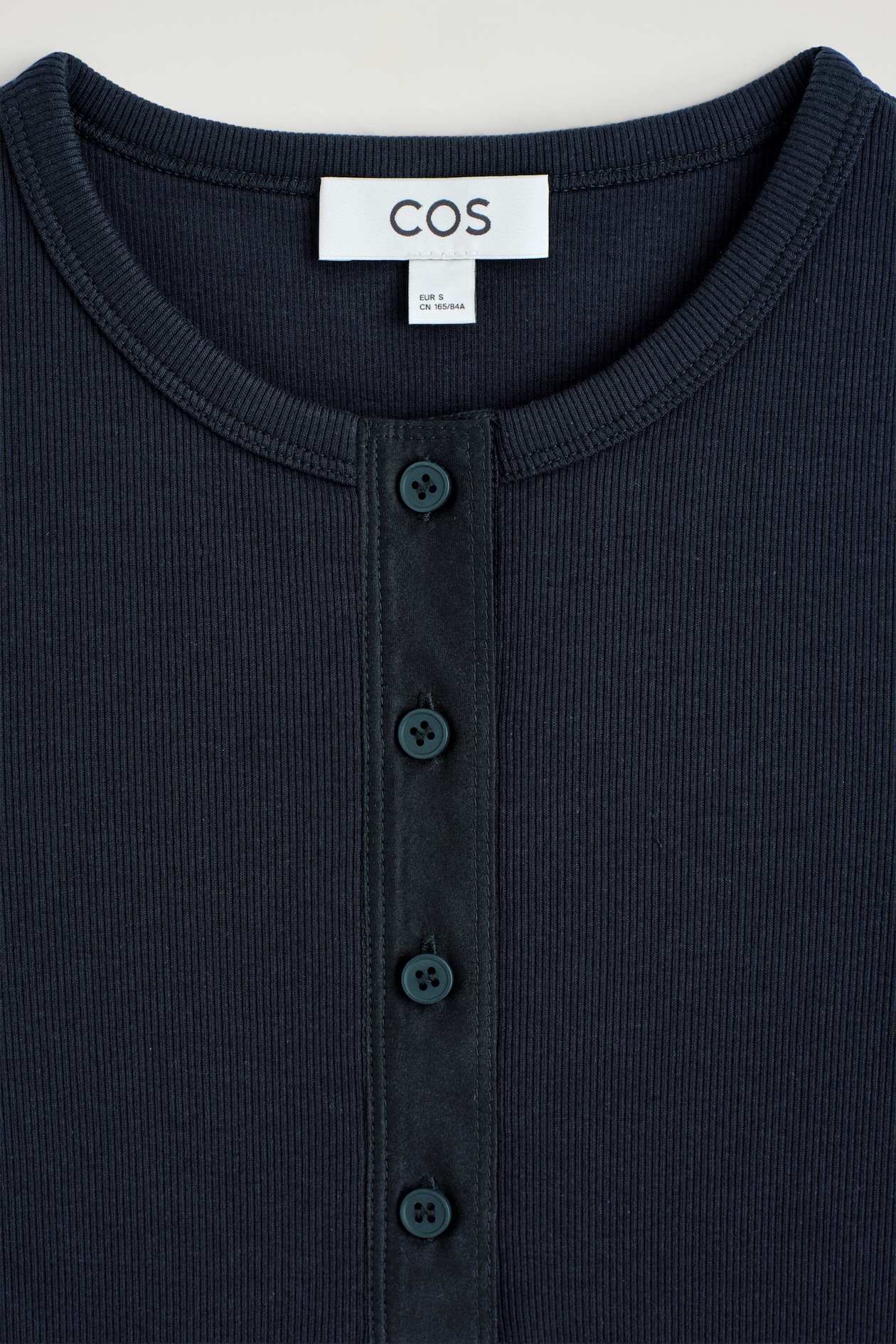 RIBBED HENLEY T-SHIRT — NAVY
