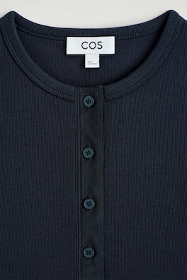 RIBBED HENLEY T-SHIRT — NAVY 7