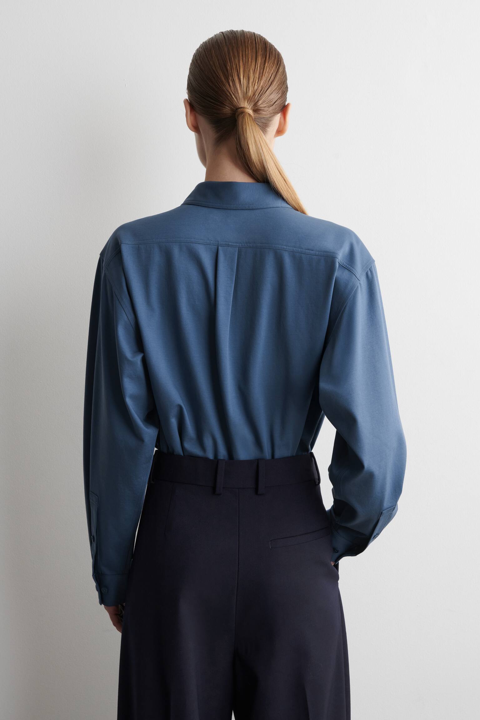 CAMICIA IN JERSEY DI COTONE PIMA - BLU/MARRONE SCURO - 6