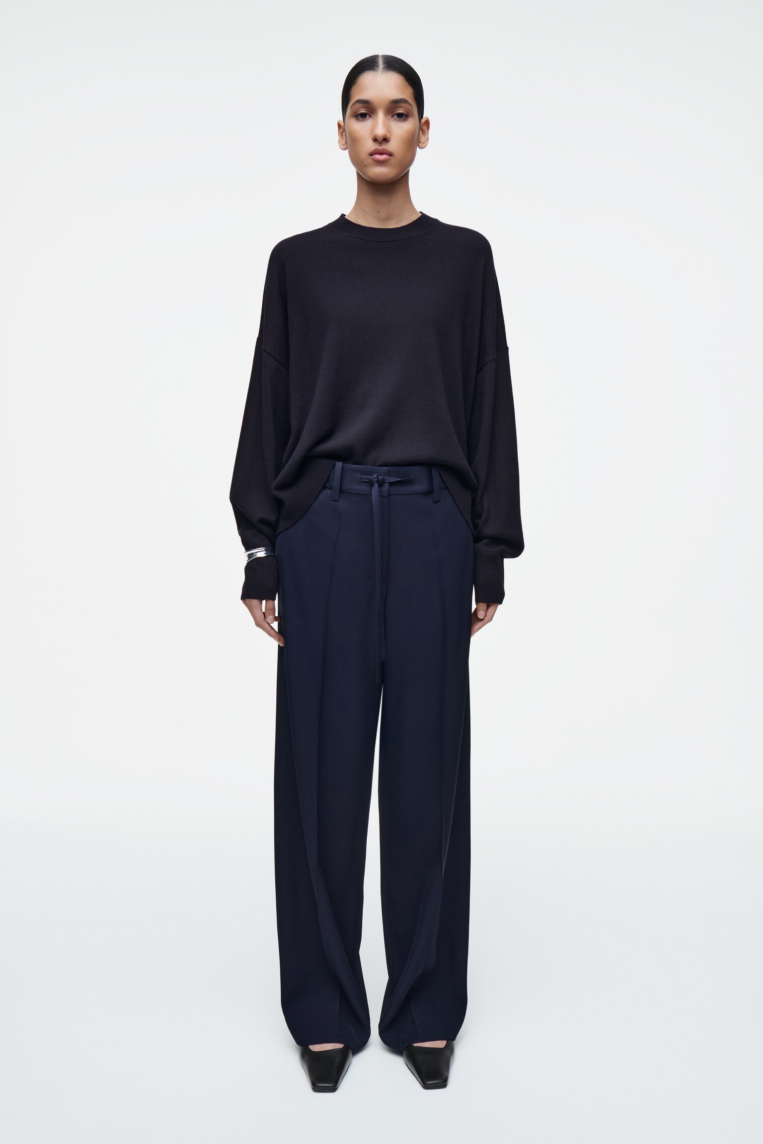 PANTALON DROIT À TAILLE AJUSTABLE - BLEU MARINE/KAKI FONCÉ - 1