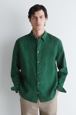 RELAXED LINEN SHIRT — DARK GREEN 1