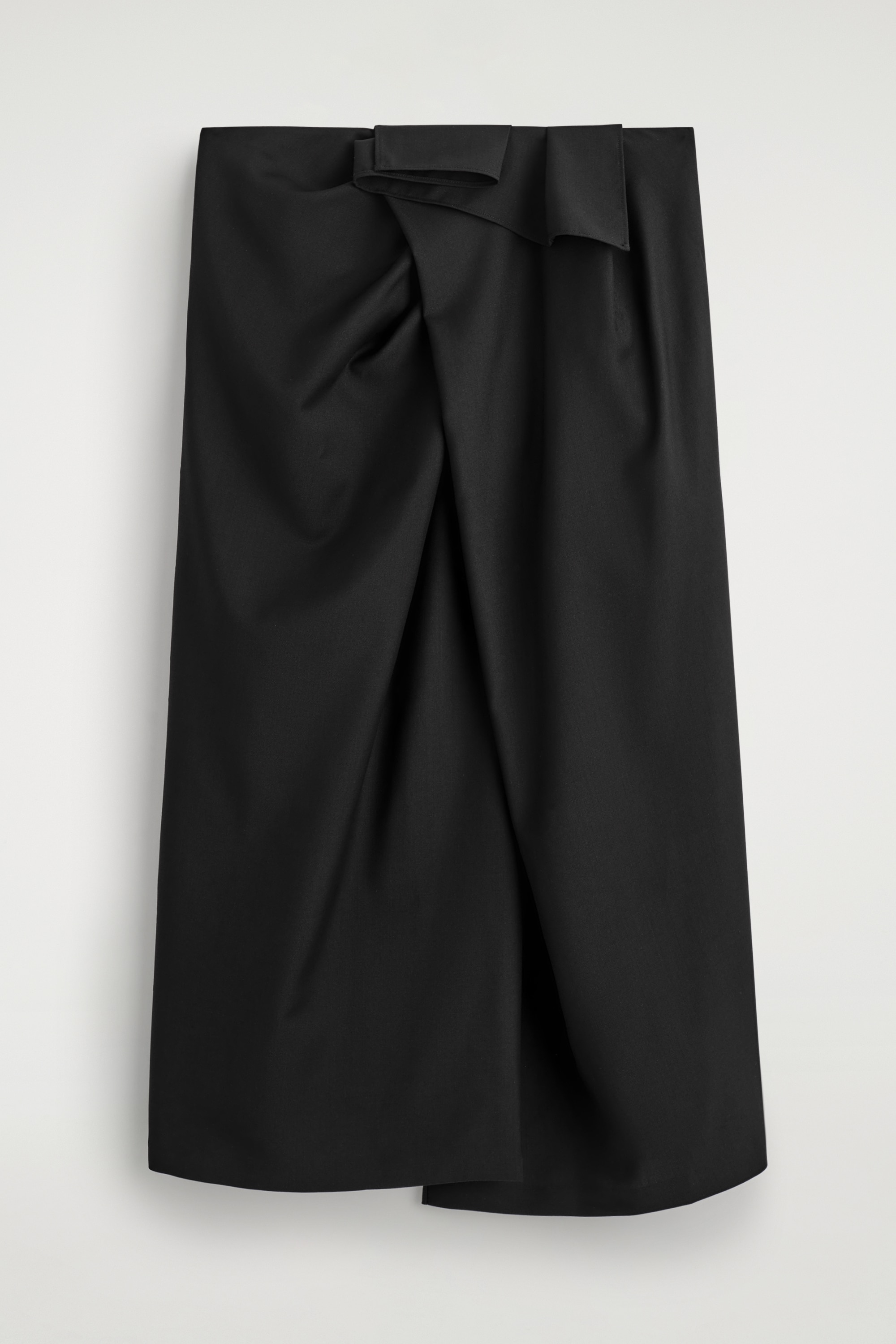 DRAPED WOOL WRAP-EFFECT MIDI SKIRT - ΜΑΥΡΟ