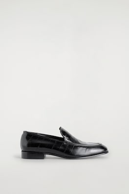 EEL-EFFECT LEATHER LOAFERS — BLACK 1