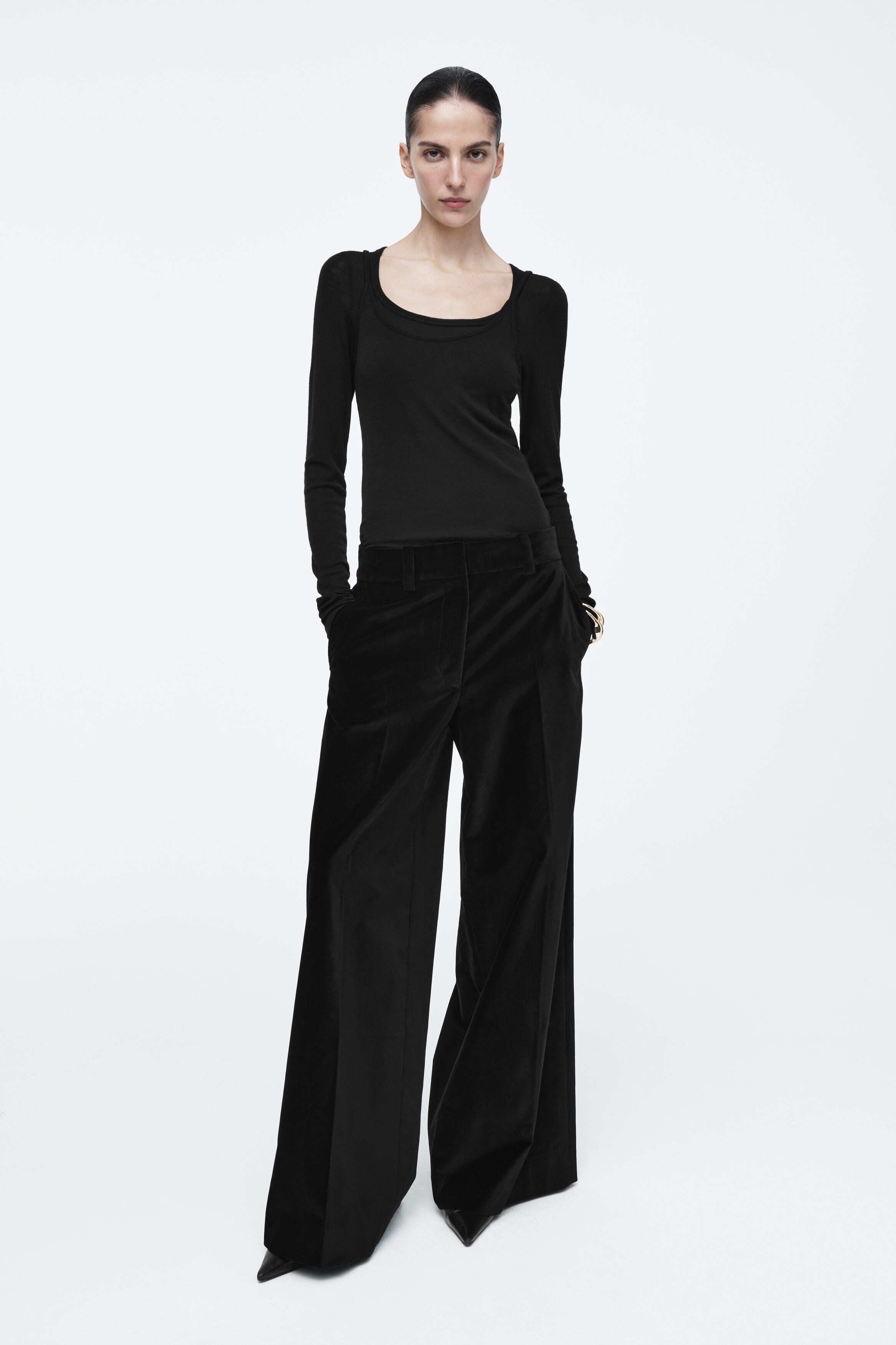 RELAXED VELVET WIDE-LEG TROUSERS - BLACK | COS
