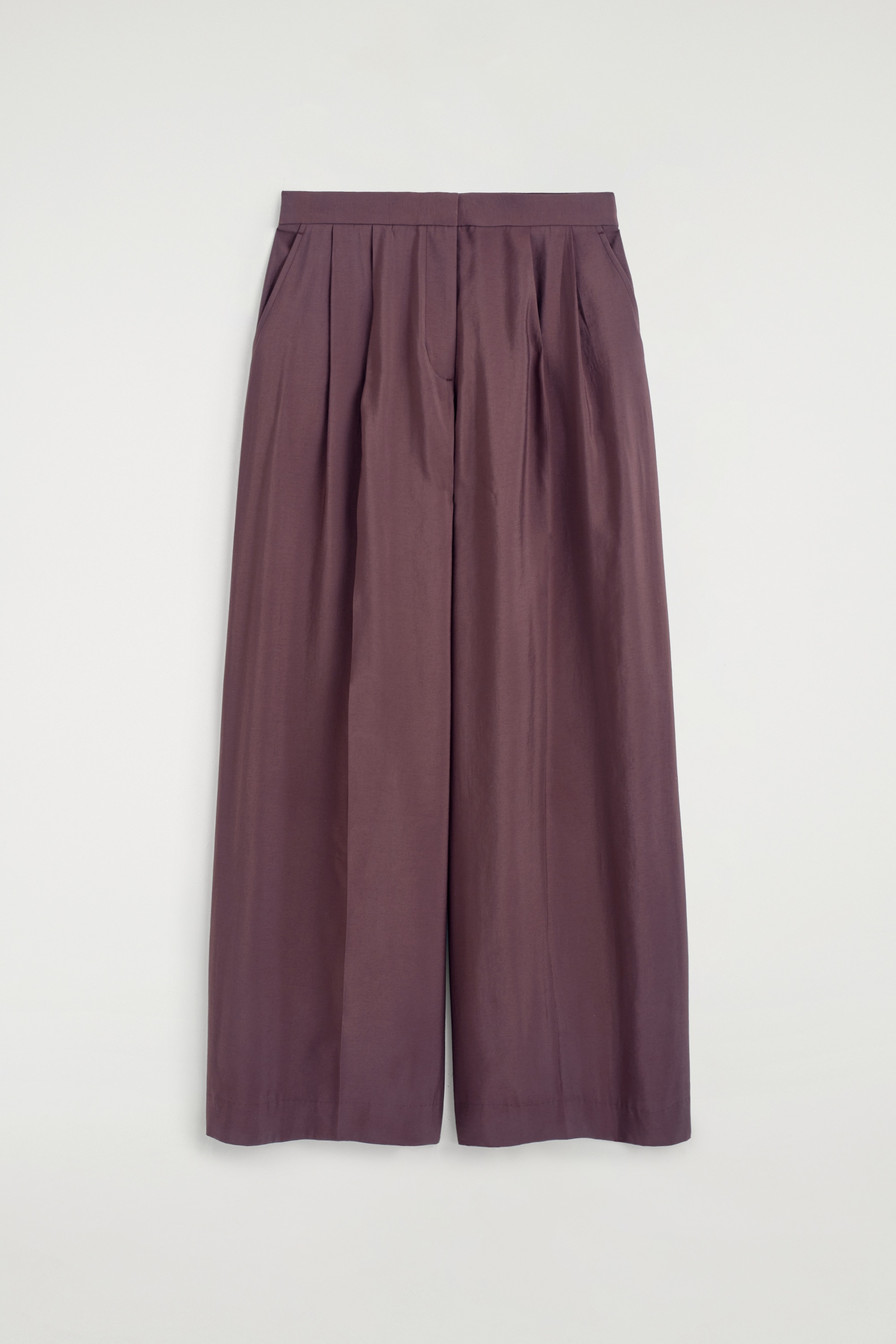 PLEATED MODAL WIDE-LEG TROUSERS - אדום כהה/שמנת