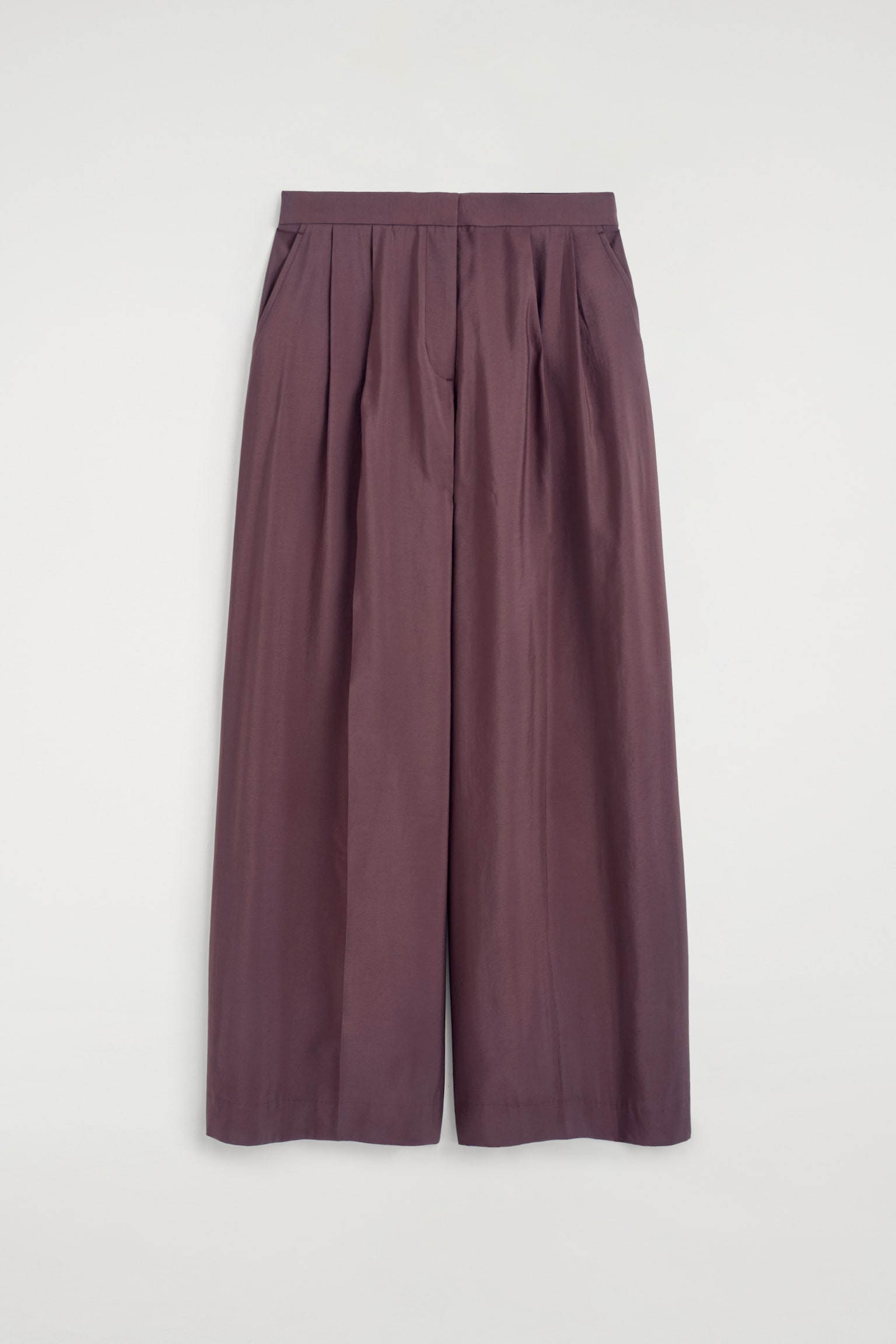HOSE AUS MODAL MIT WEITEM BEIN UND FALTEN - DUNKELROT/CREME - 1