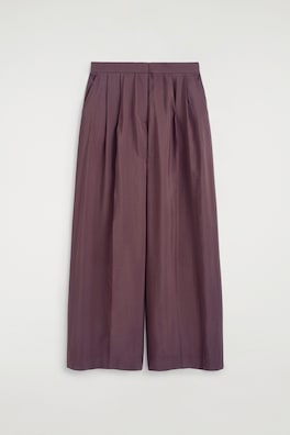 PLEATED MODAL WIDE-LEG TROUSERS — DARK RED 9