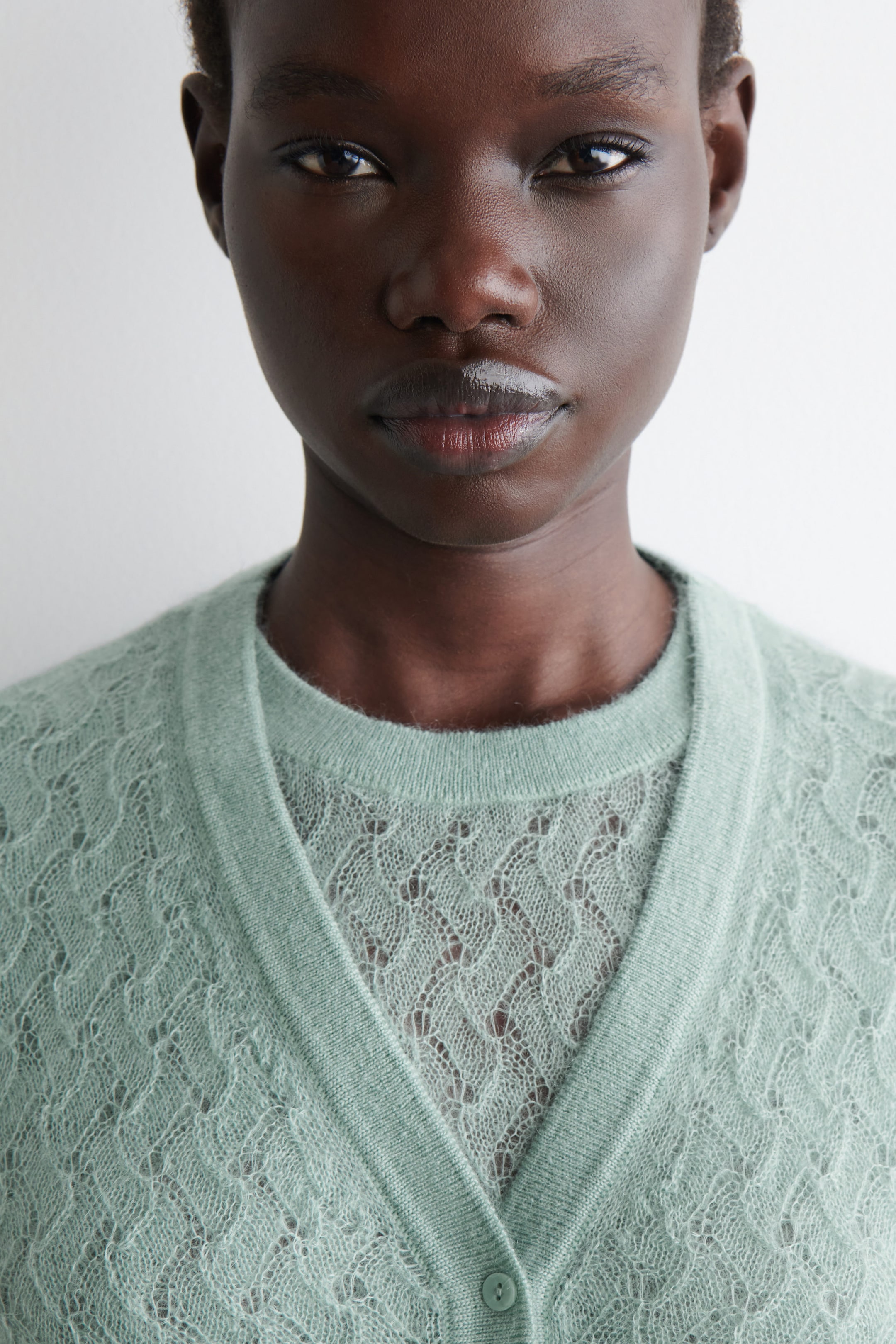 POINTELLE-KNIT MOHAIR CARDIGAN