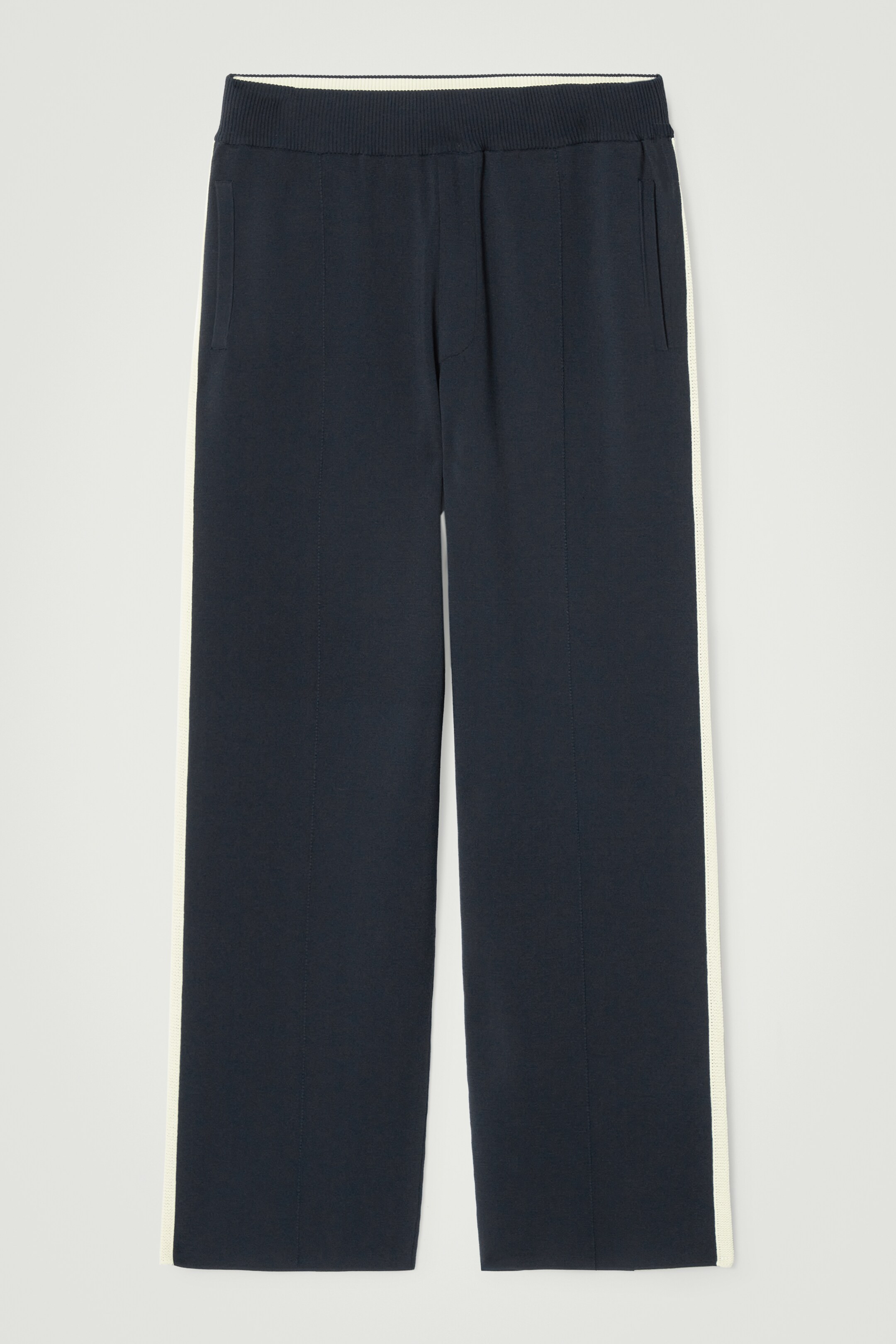 View larger image: CONTRAST-STRIPE KNITTED STRAIGHT-LEG JOGGERS - NAVY / IVORY - Men | H&M GB 1