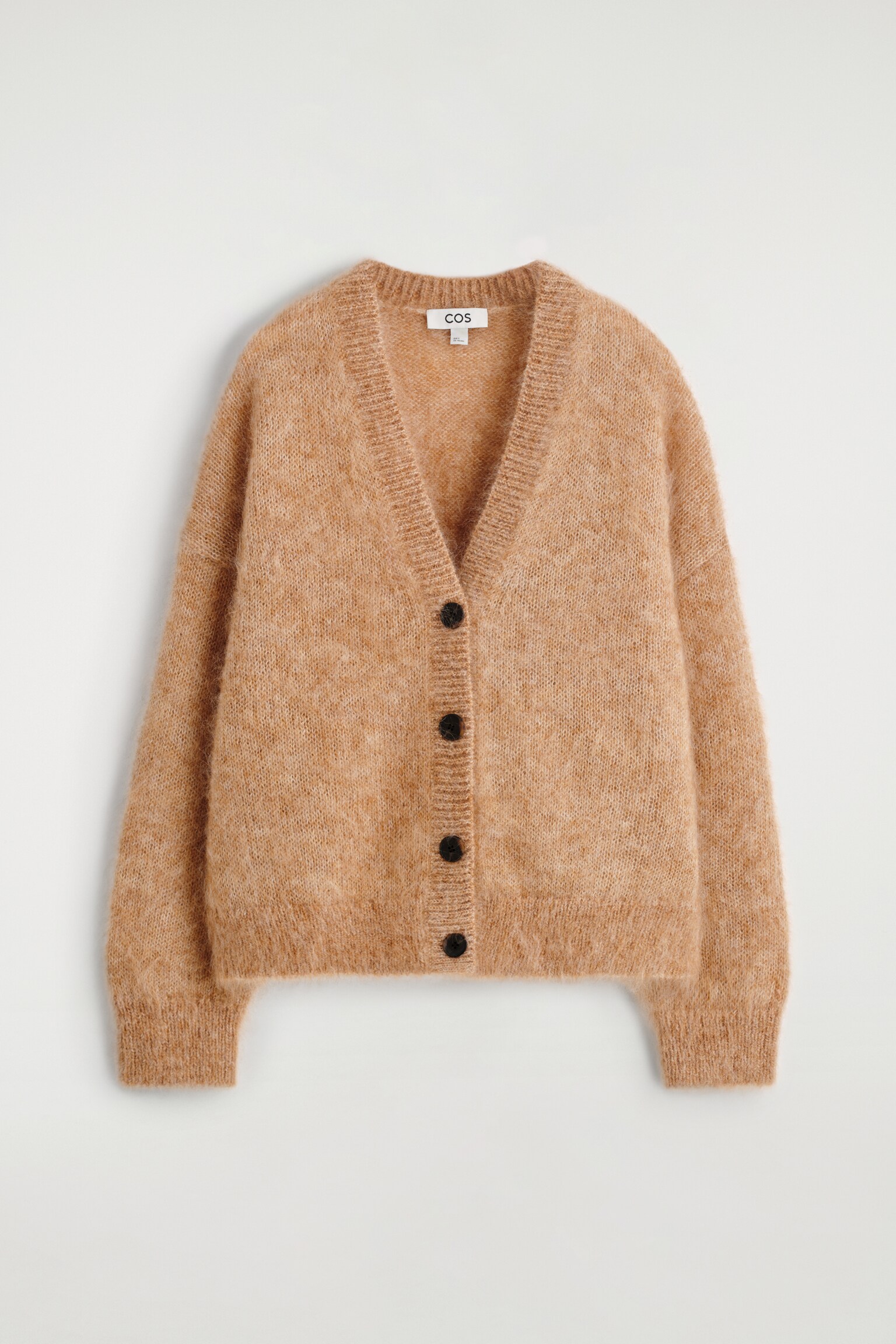 CARDIGAN À COL EN V EN MOHAIR ET LAINE - CAMEL CHINÉ - 2