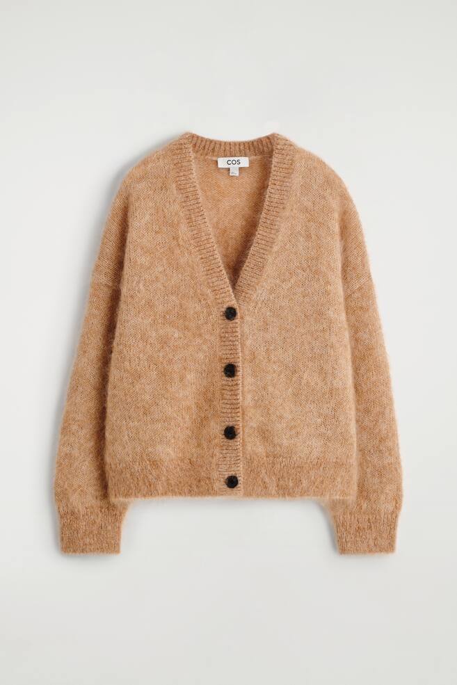 STRICKJACKE AUS MOHAIR-WOLL-MIX MIT V-AUSSCHNITT - BRAUN MELIERT - 1