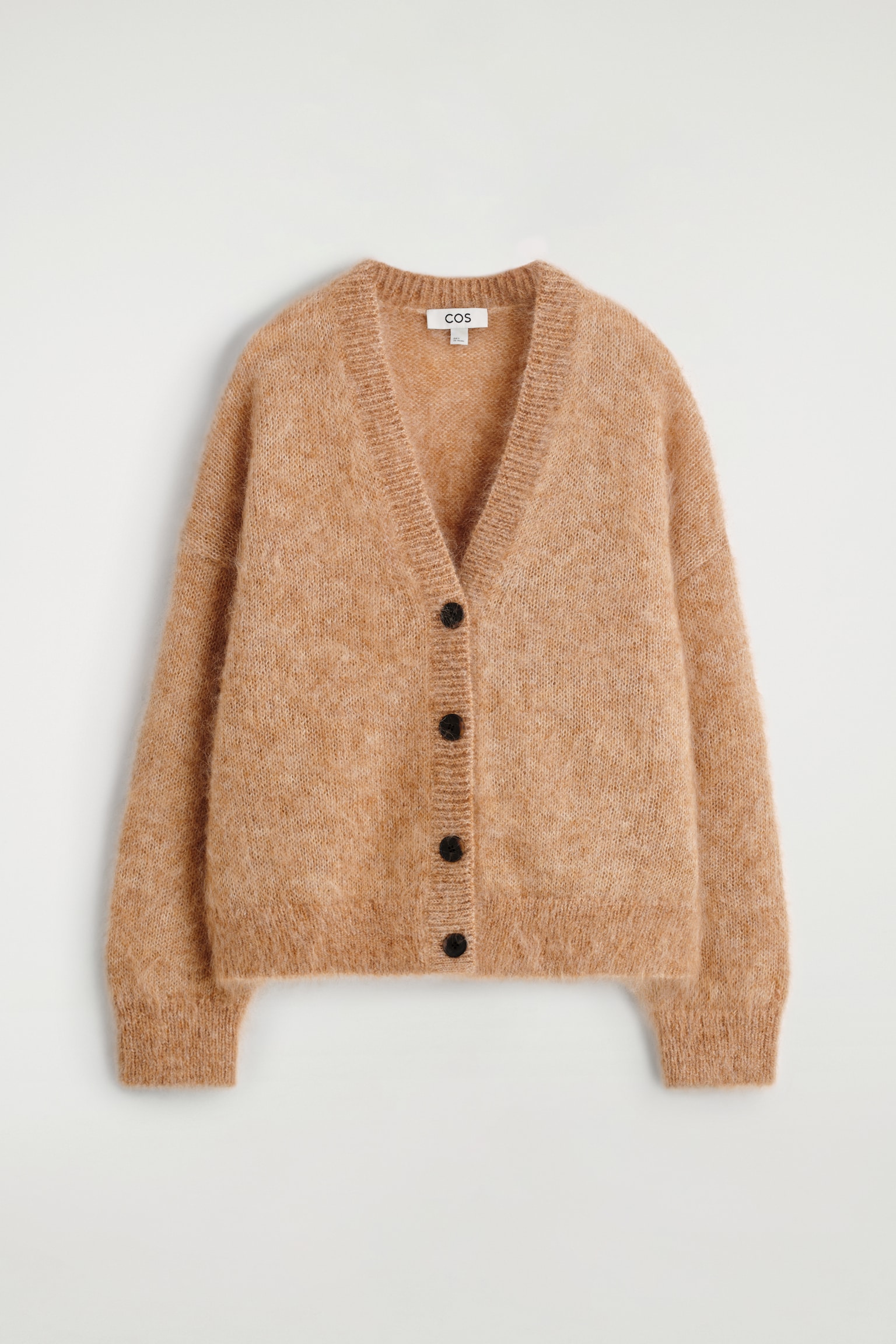 CÁRDIGAN DE CUELLO DE PICO EN LANA Y MOHAIR - CAMEL JASPEADO - 2