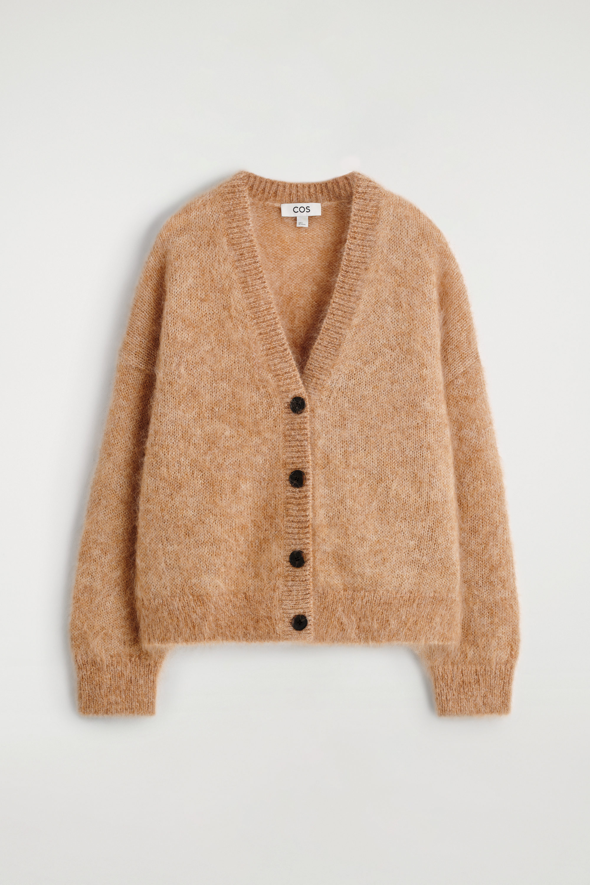 MOHAIR-WOOL V-NECK CARDIGAN - CAMEL MÉLANGE | COS US