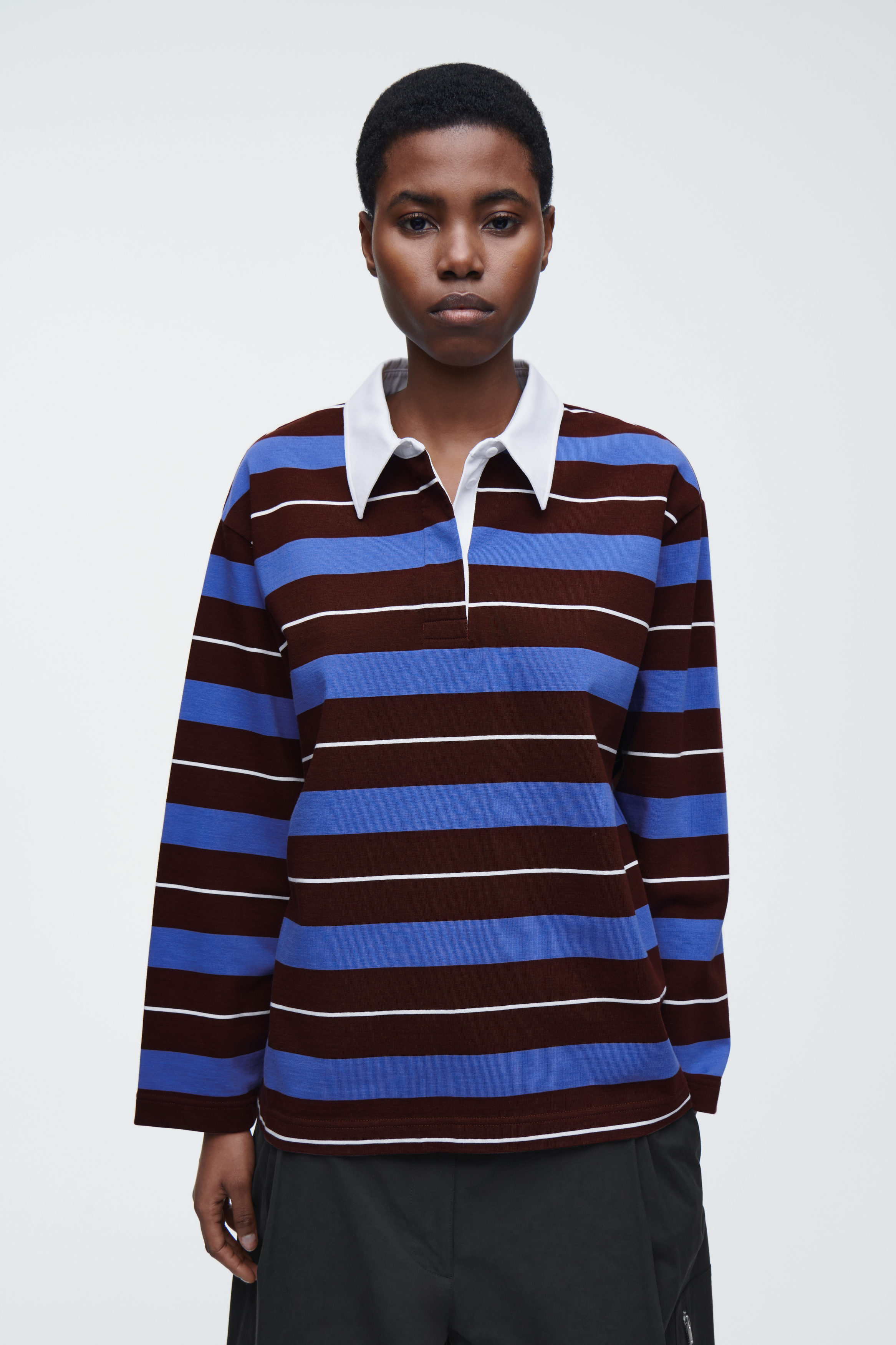 long sleeve collared striped shirt