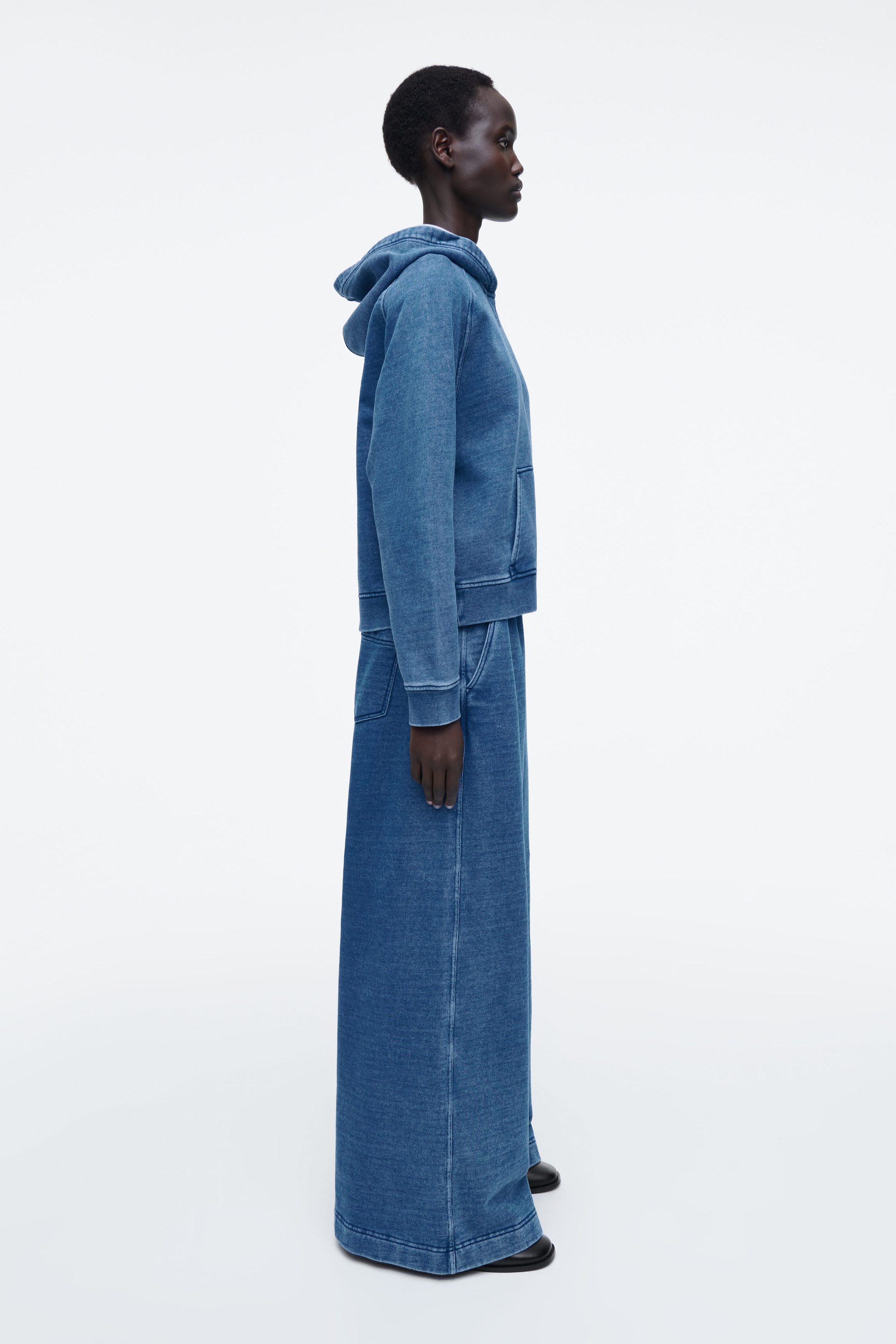 DENIM-WASH JERSEY HOODIE