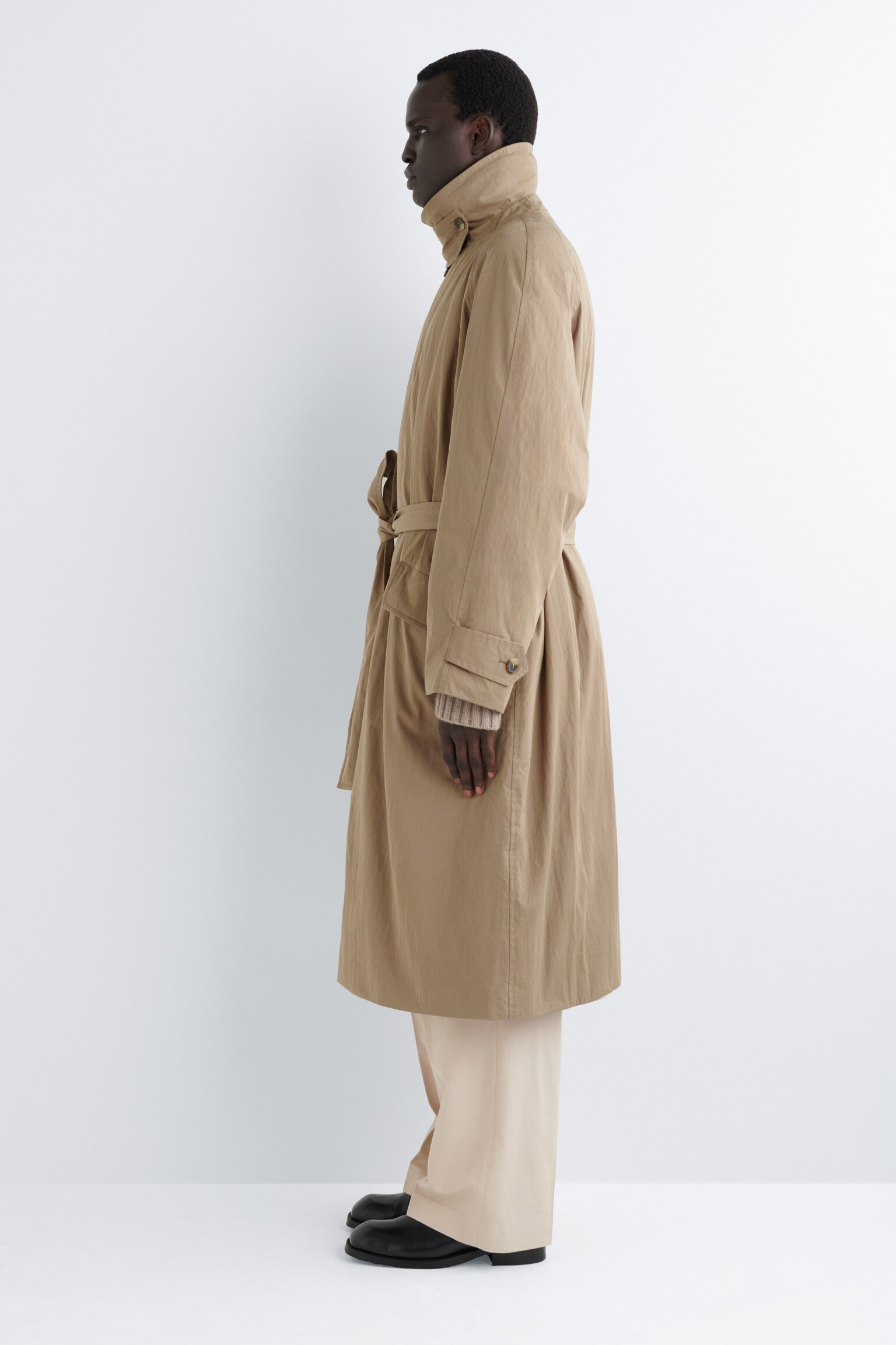 PADDED BELTED FUNNEL-NECK COAT - BEIGE/BEIGE / CHECKED - 7