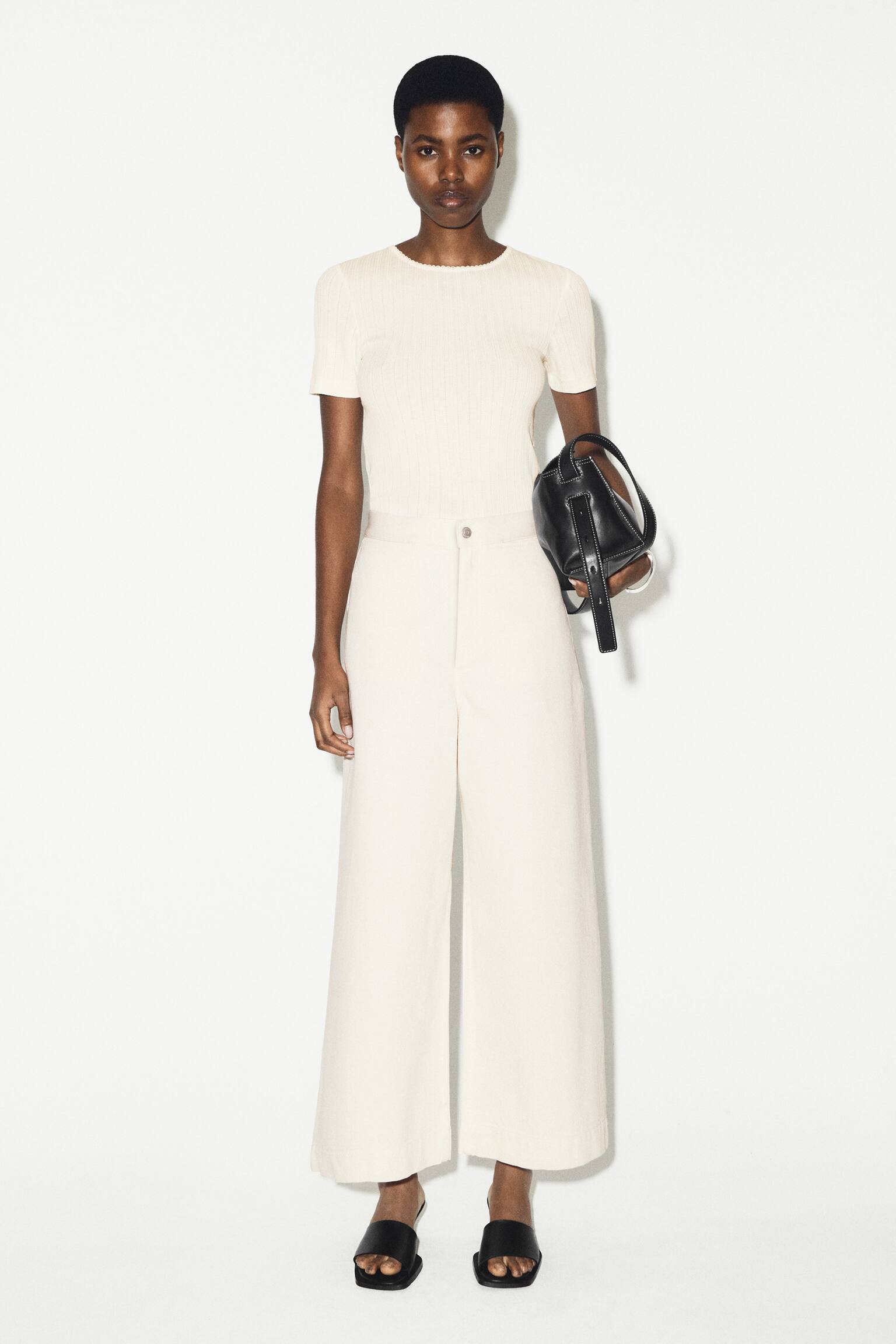 CROPPED WIDE-LEG DENIM TROUSERS - ECRU/BLACK/MARO - 4