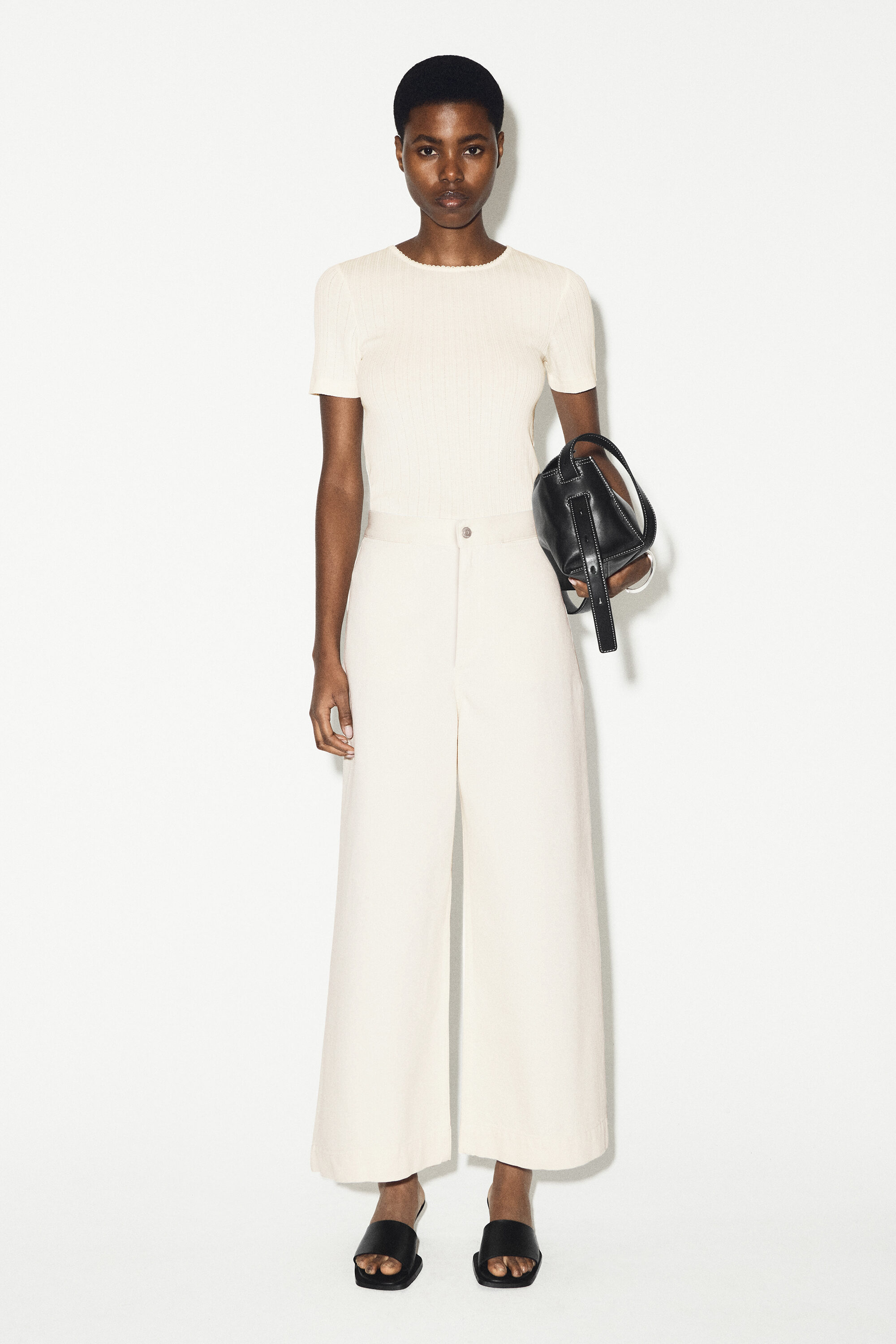 CROPPED WIDE-LEG DENIM TROUSERS - ECRU | COS