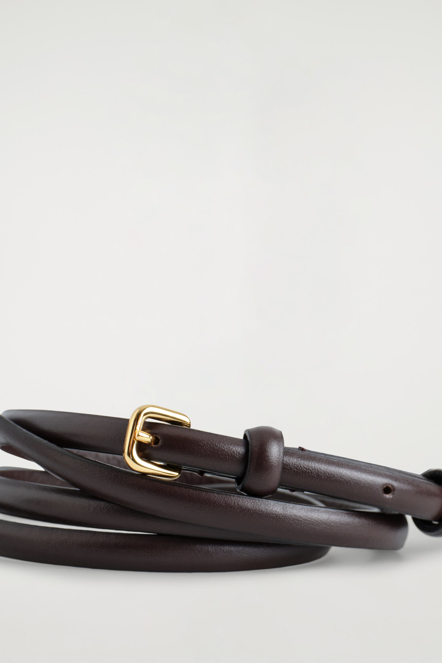DOUBLE-WRAP SKINNY LEATHER BELT - BROWN/WHITE - 3