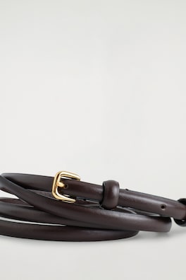 DOUBLE-WRAP SKINNY LEATHER BELT — BROWN 2
