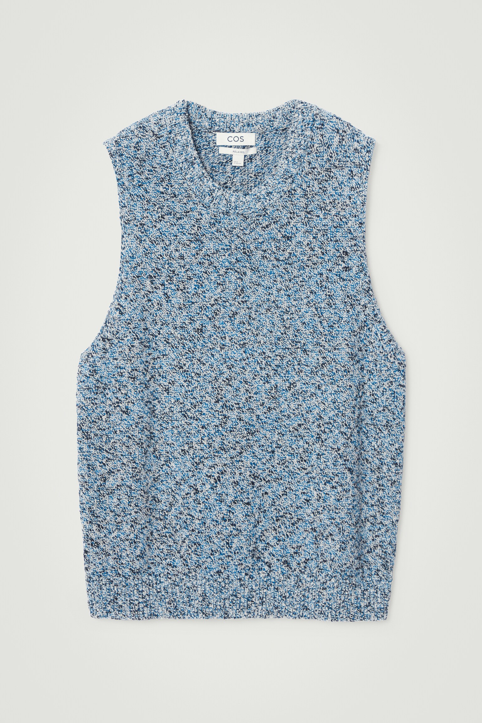 RELAXED MÉLANGE-KNIT COTTON VEST - BLUE MÉLANGE/OATMEAL MÉLANGE - 1