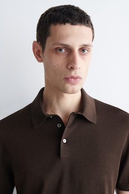 SLIM KNITTED SILK POLO SHIRT — BROWN 5