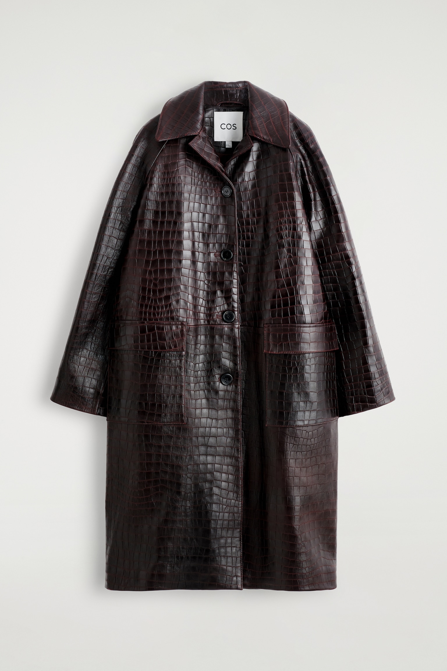 MANTEAU EN CUIR EMBOSSÉ CROCO - BRUN FONCÉ - 2