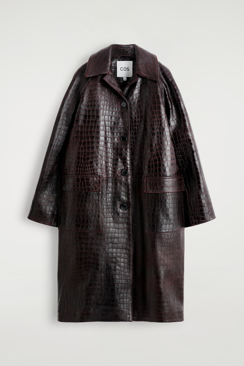Croc-Embossed Leather Coat