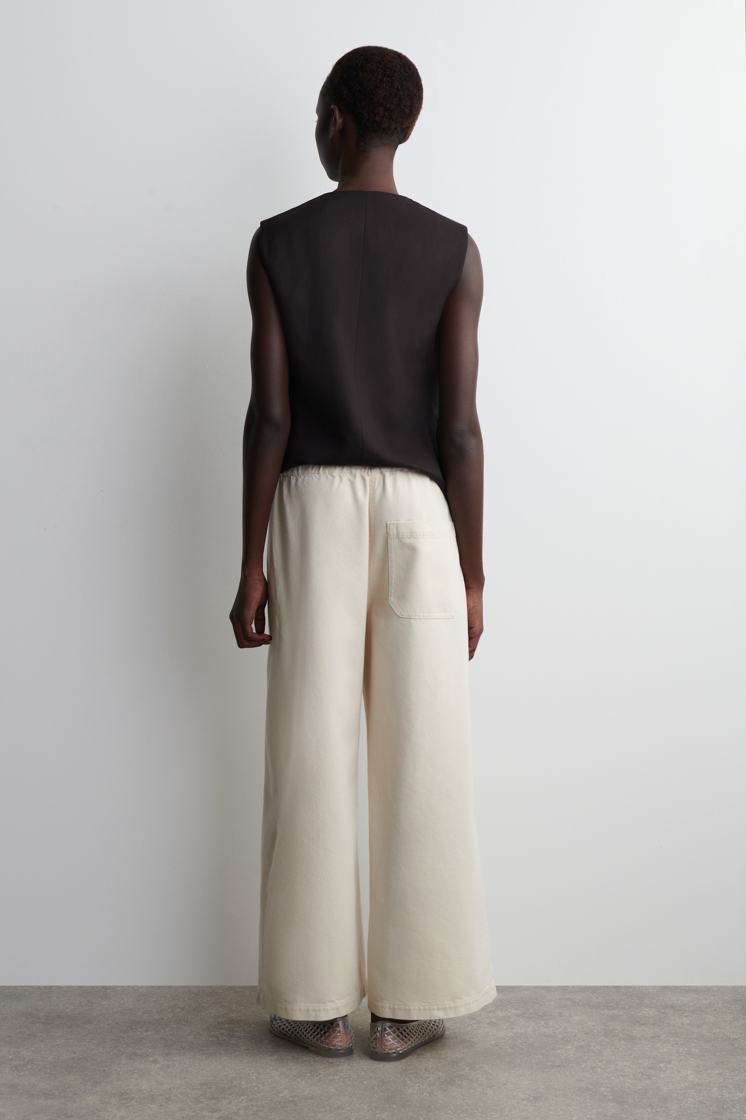 PANTALÓN DENIM ANCHO CROP - CRUDO/AZUL OSCURO - 6