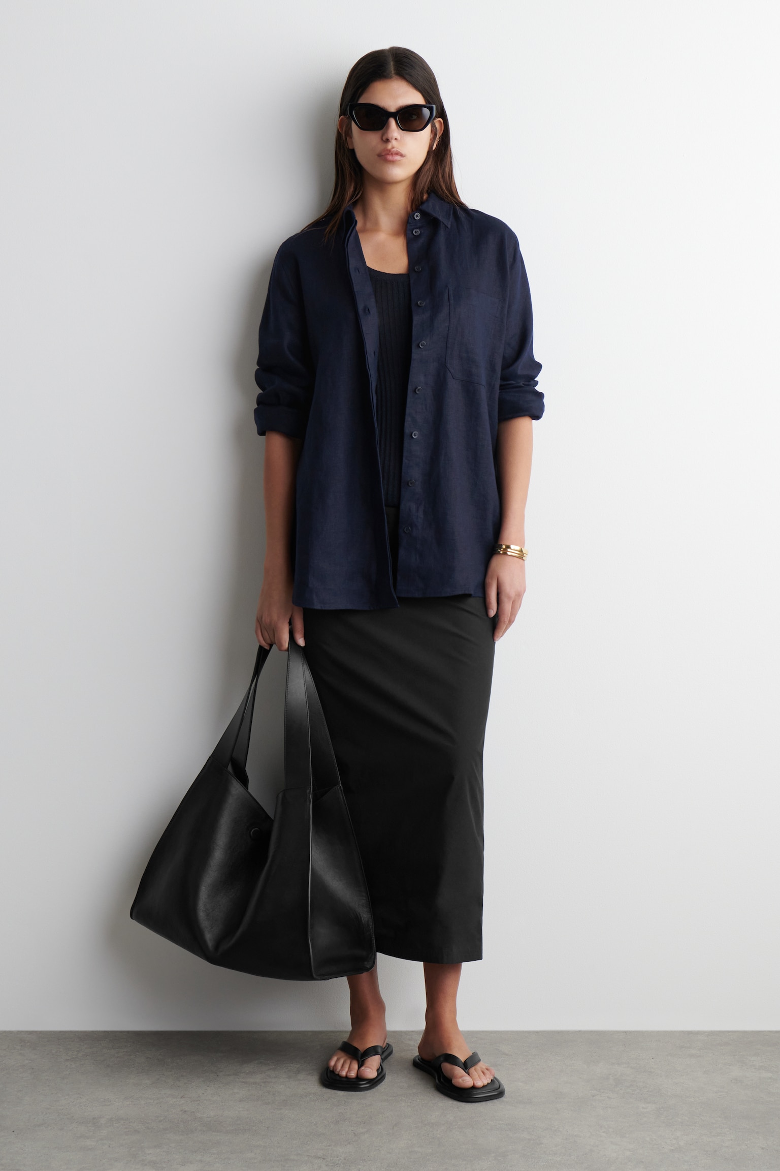 OVERSIZED LINEN SHIRT - NAVY/PALE GREEN/BUTTER YELLOW/WHITE - 6