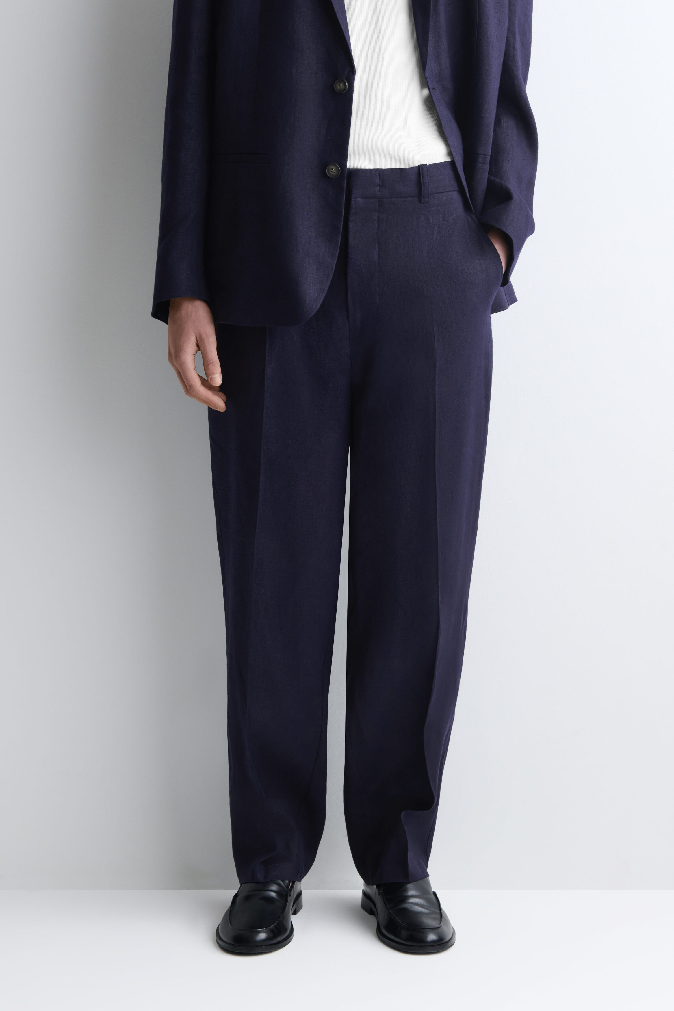 navy blue dress pants Neil Allyn Career Basics Men's Enter the Presidio pants RELAXED LINEN TAPERED PANTS -