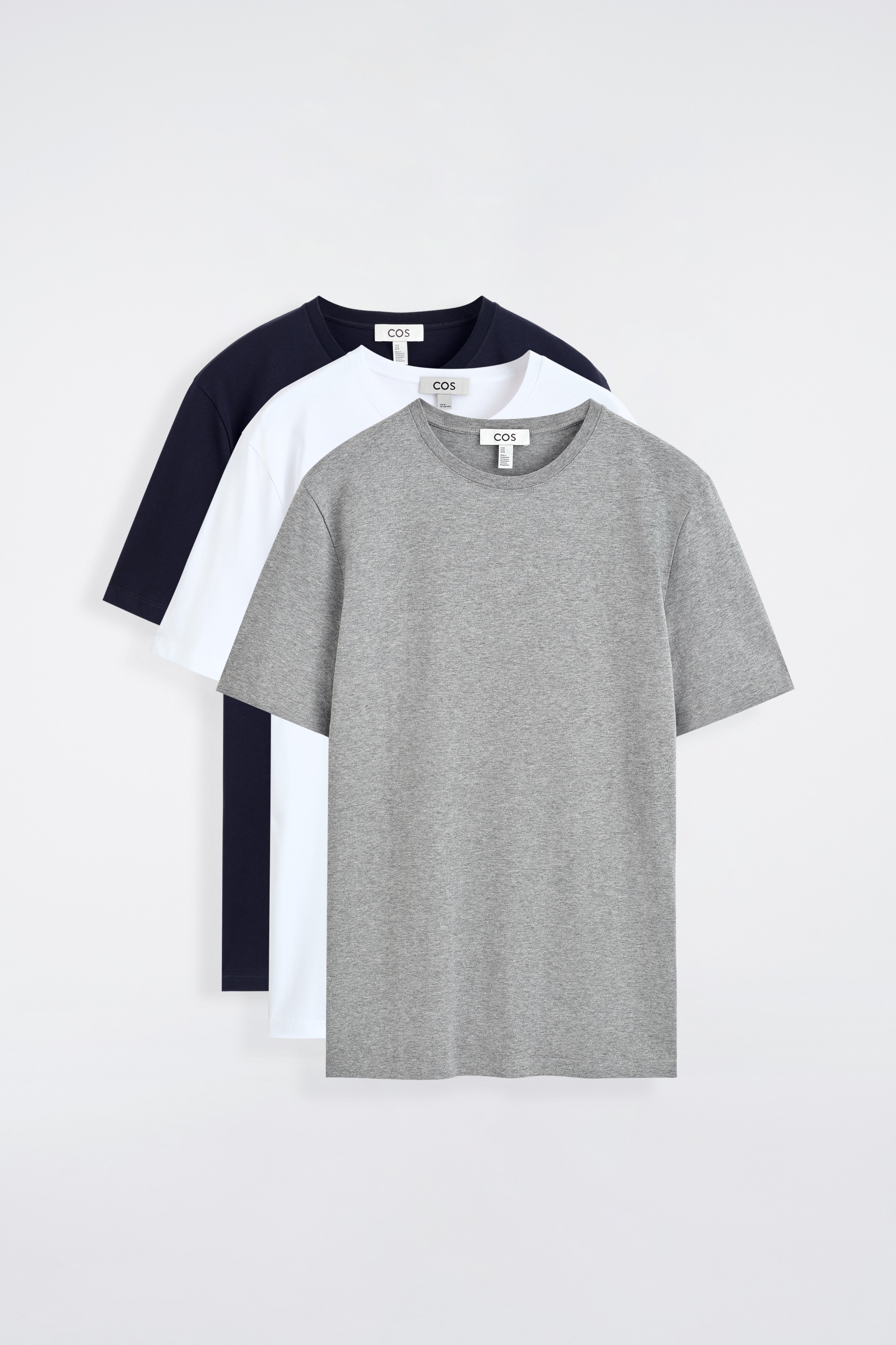 3ER-PACK BAUMWOLL-T-SHIRTS MIT RUNDHALSAUSSCHNITT - NAVYBLAU/WEISS/GRAU/SCHWARZ/WEISS