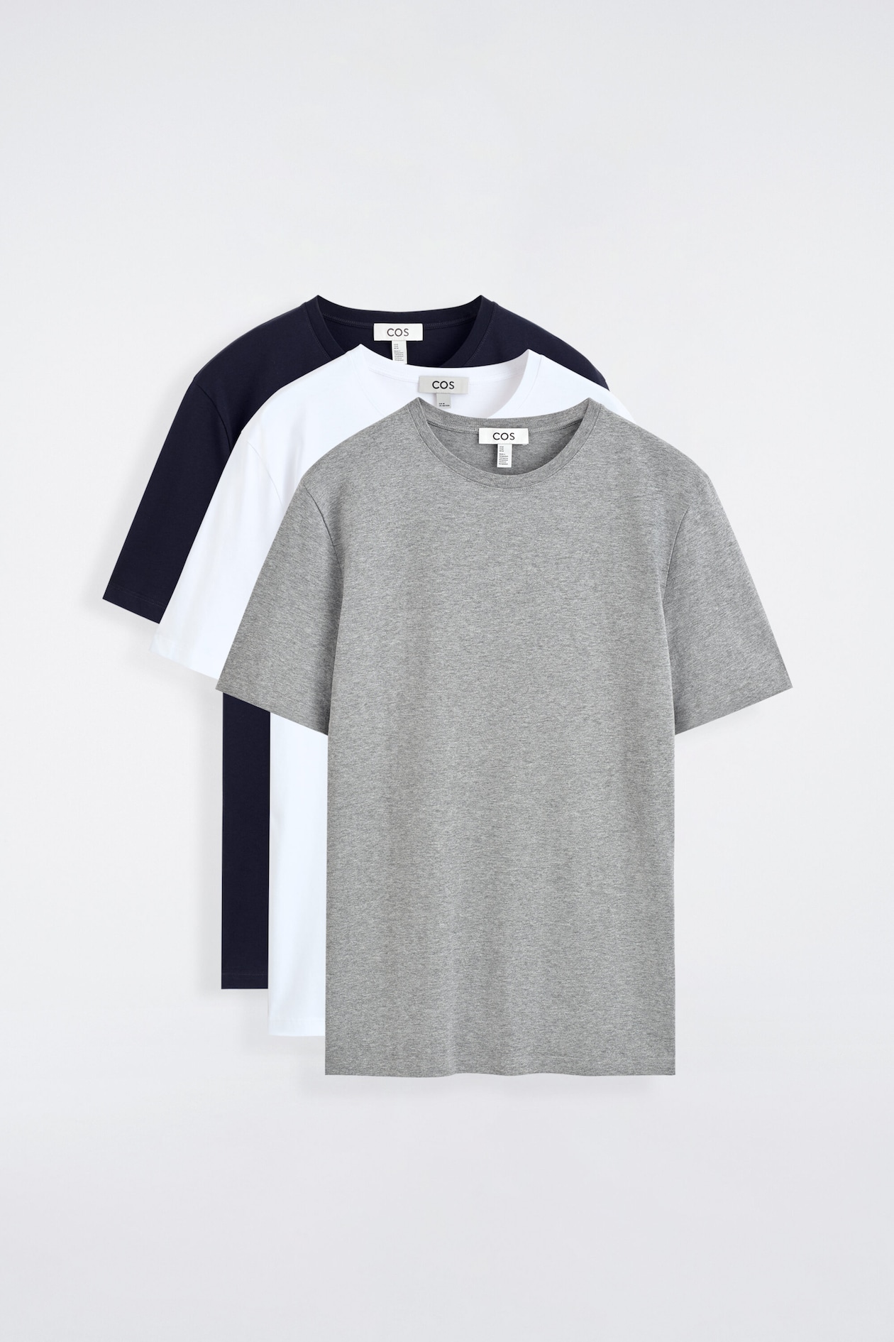 3-PACK COTTON CREW-NECK T-SHIRTS — NAVY / WHITE / GRAY