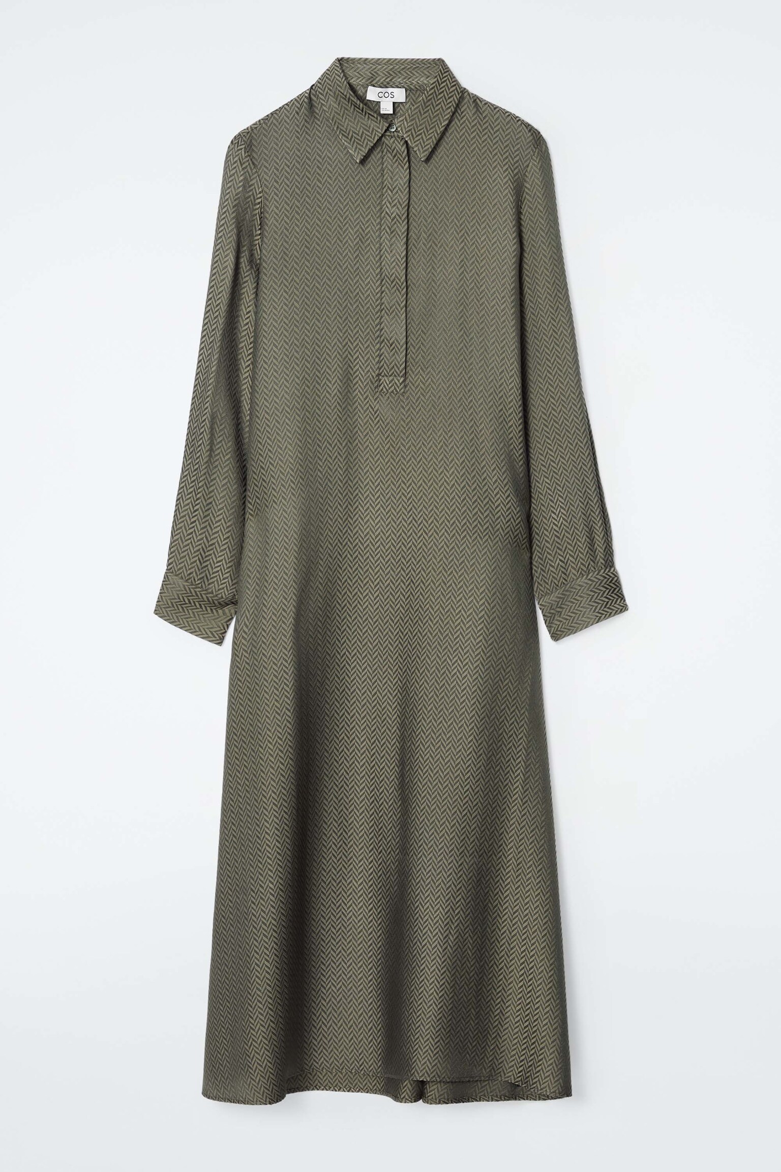 HERRINGBONE MAXI SHIRT DRESS - KHAKI / HERRINGBONE