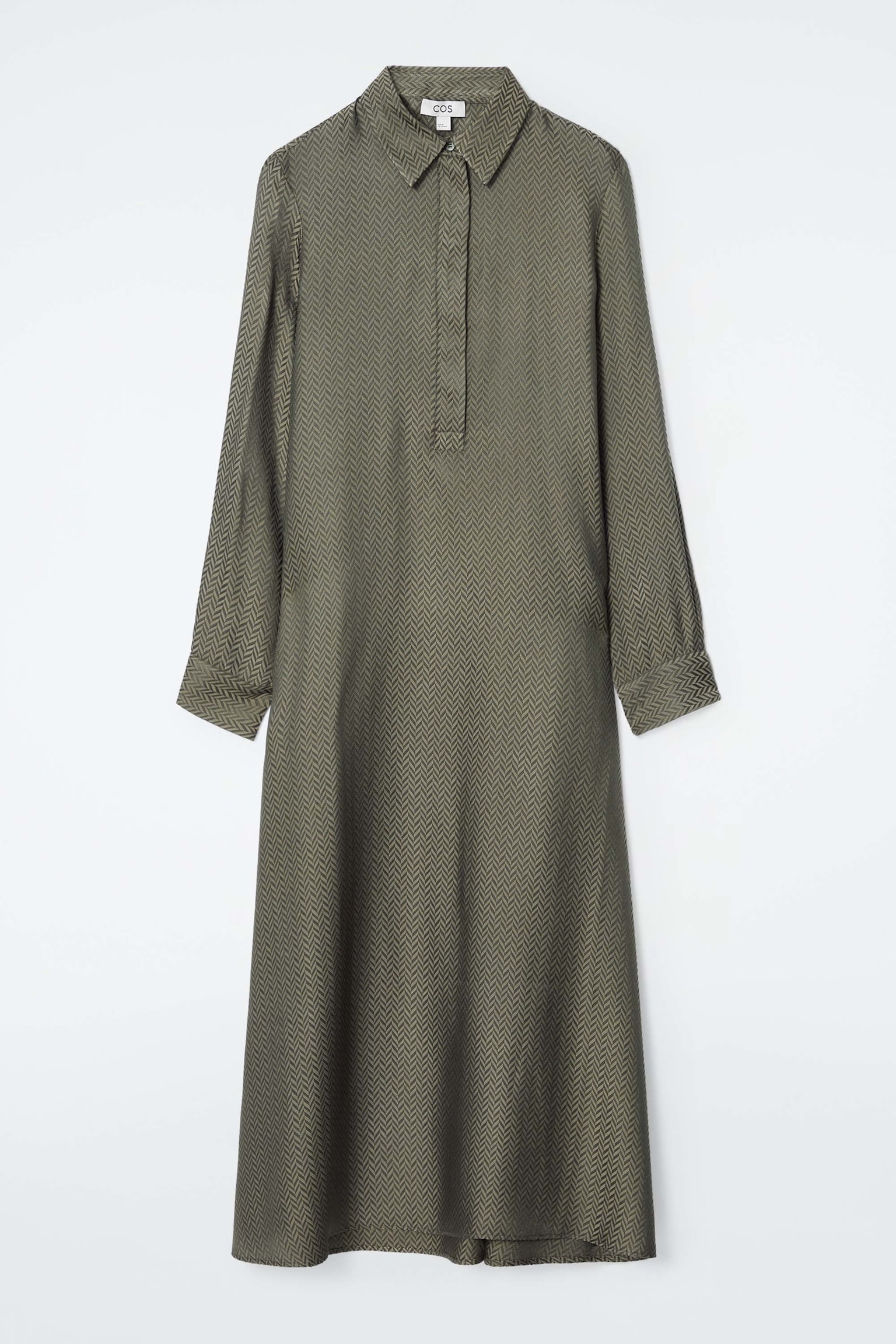 HERRINGBONE MAXI SHIRT DRESS - KHAKI / HERRINGBONE